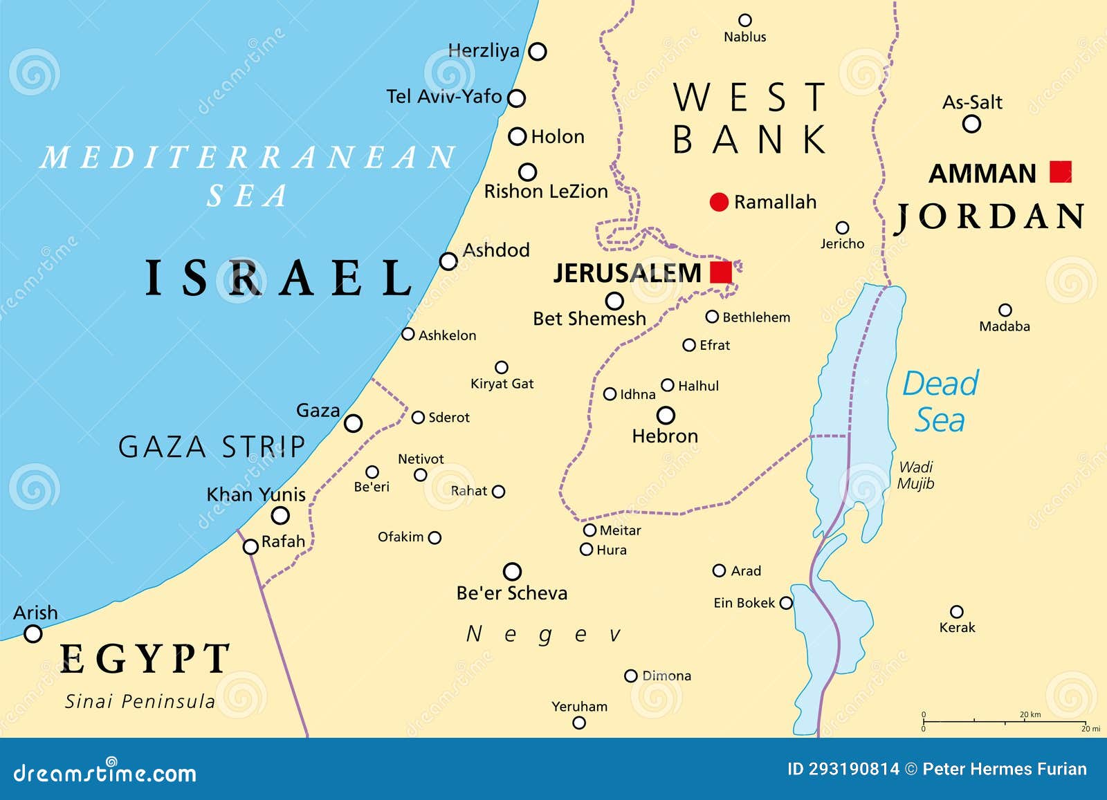 Part of the Southern District of Israel, Political Map, with the Gaza ...