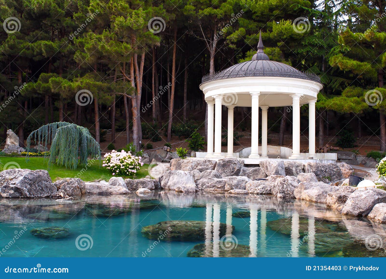 Gazebo by the pond stock image. Image of blue, beauty 21354403