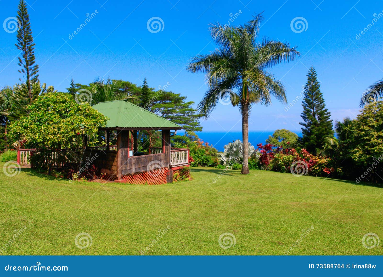 Gazebo In Tropical Garden Garden Of Eden Maui Hawaii Stock Photo