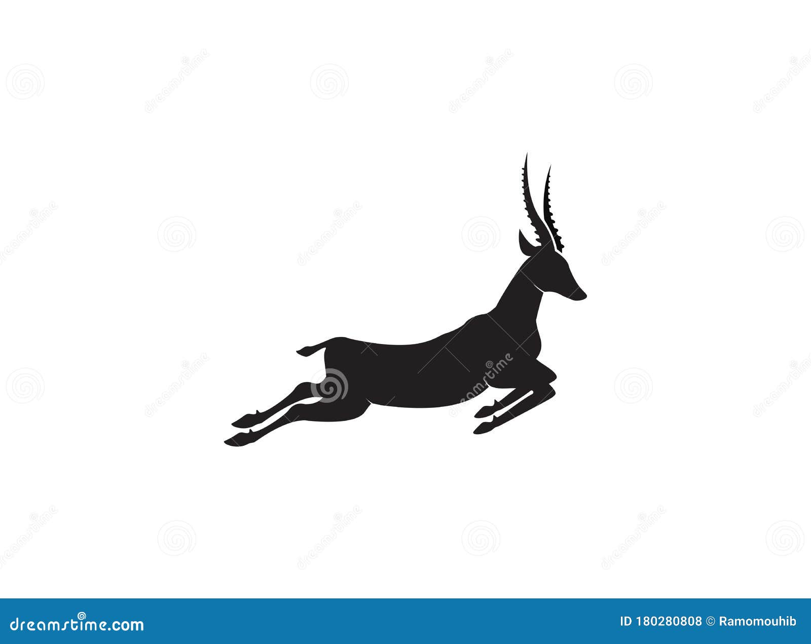 gazelle silhouette jump black antelope. ghazal run  stand side view   on white background