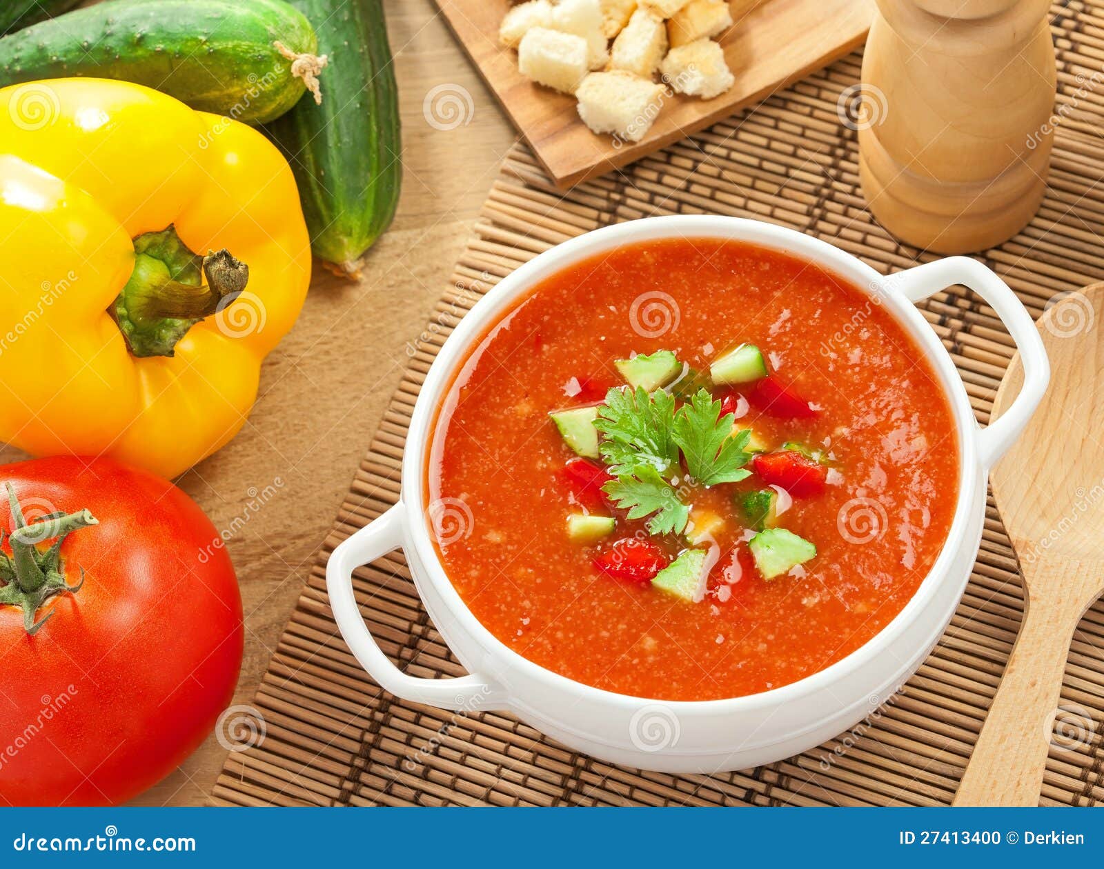 Gazpacho and ingredients stock photo. Image of dish, blended 27413400