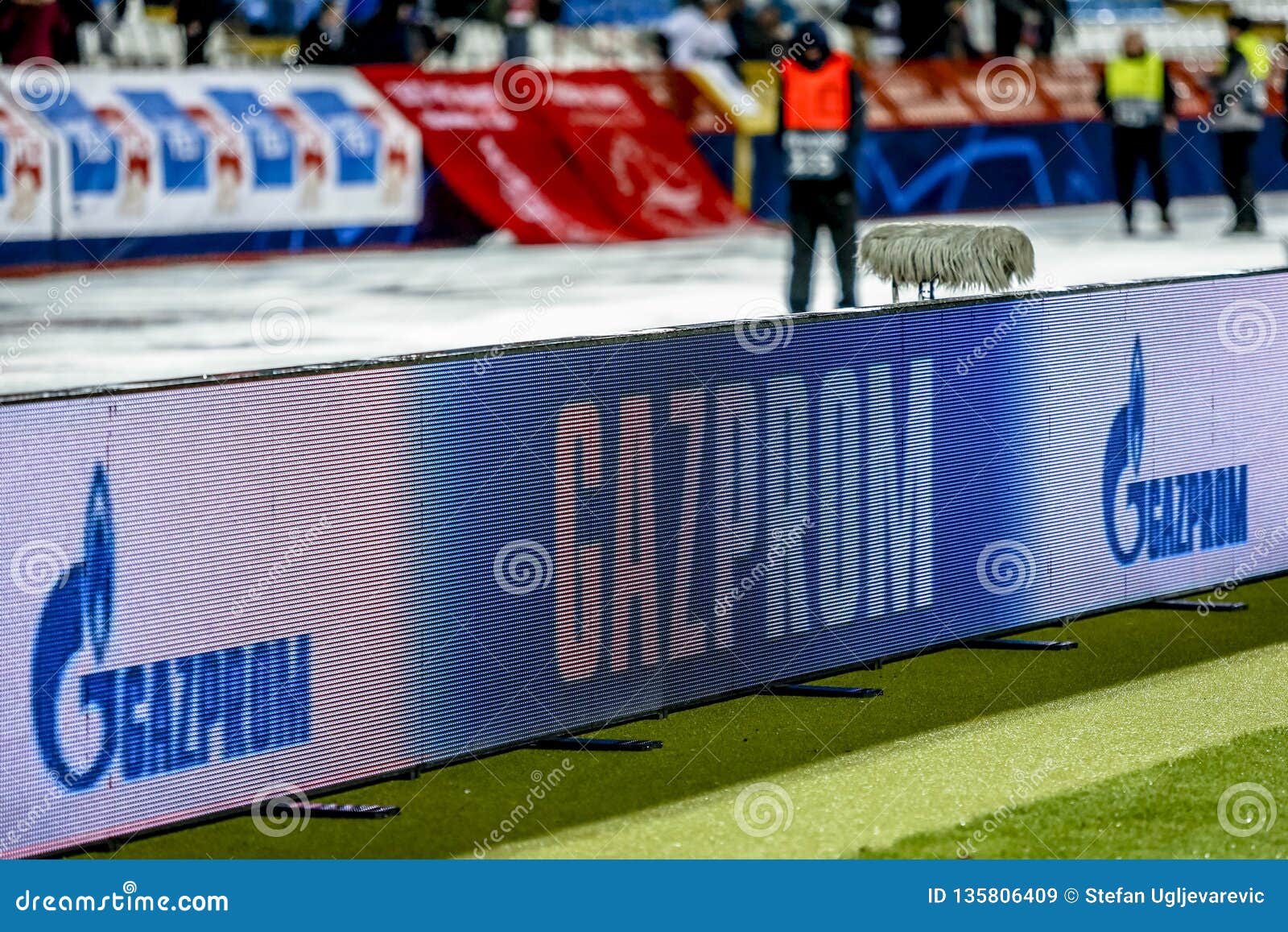 Gazprom Sponsor Banner On A UEFA Champions League Match Editorial Stock Image - Image of sponsoring, light: 135806409