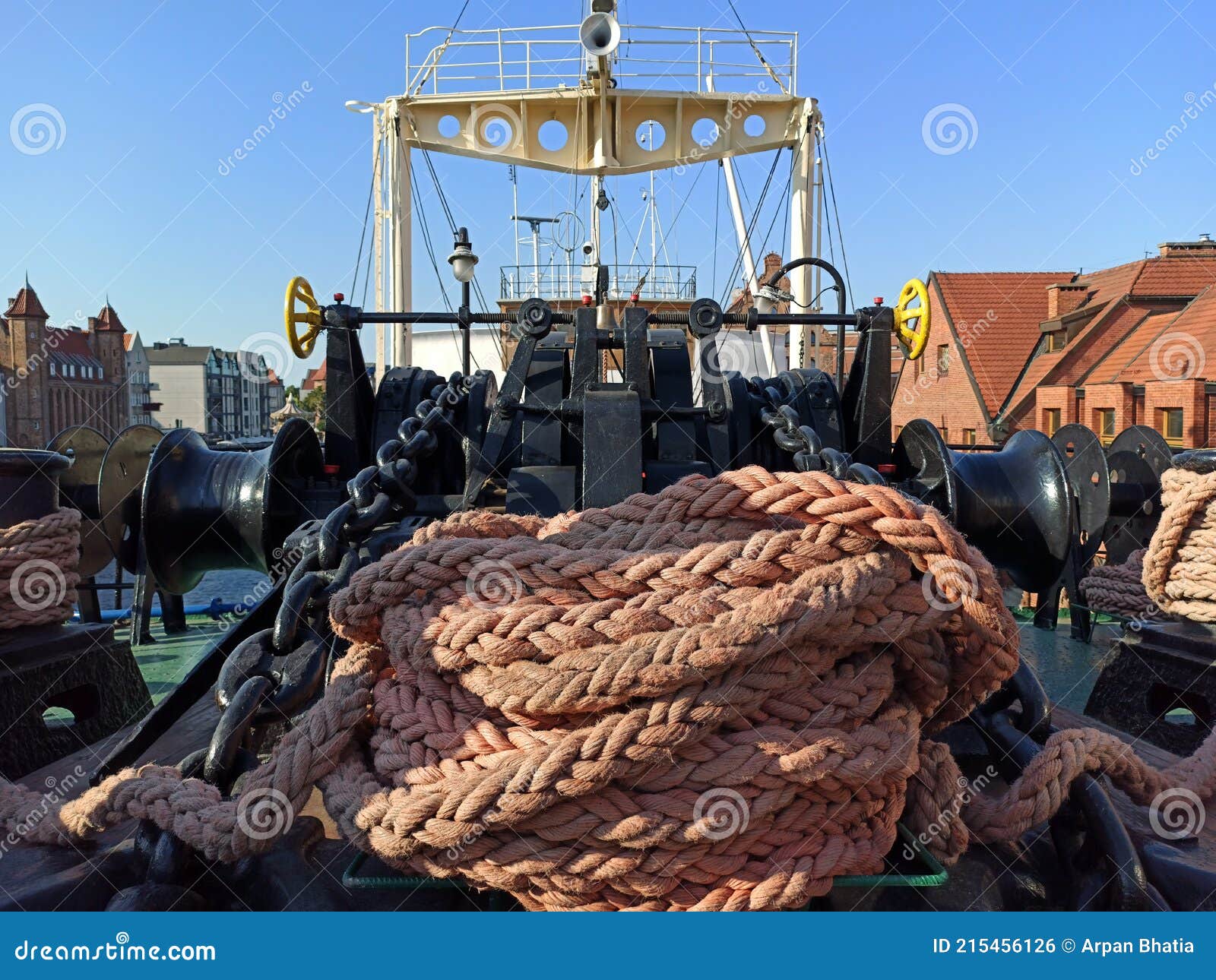 Gdansk, Poland - May 07, 2020: Large Thick Rope Used To Moor a Ship. Round  Wound Around a Mooring Bollards To Hold a Ship Piled Stock Photo - Image of  stable, water: 215456126
