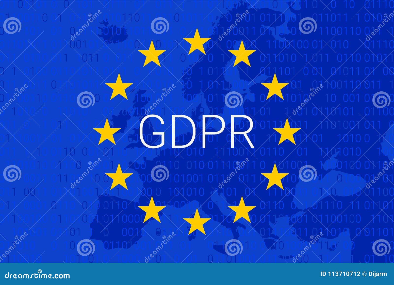 GDPR General Data Protection Regulation. EU Map and Flag Stock