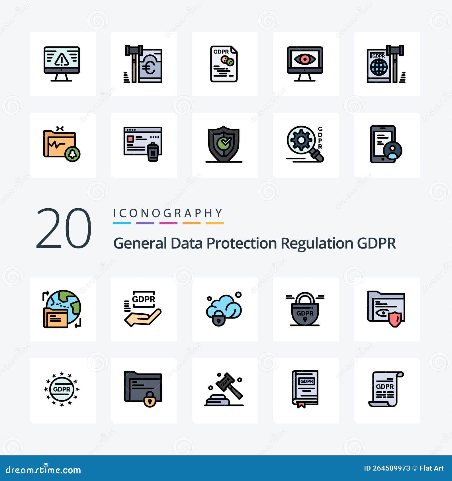 20 Gdpr Line Filled Color Icon Pack Like Law Surveillance Data Security