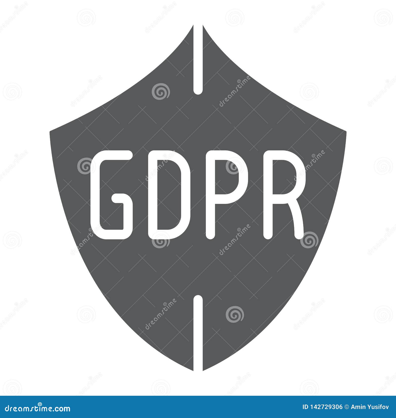 GDPR Shield Glyph Icon, Privacy and Protect, Safety Sign, Vector