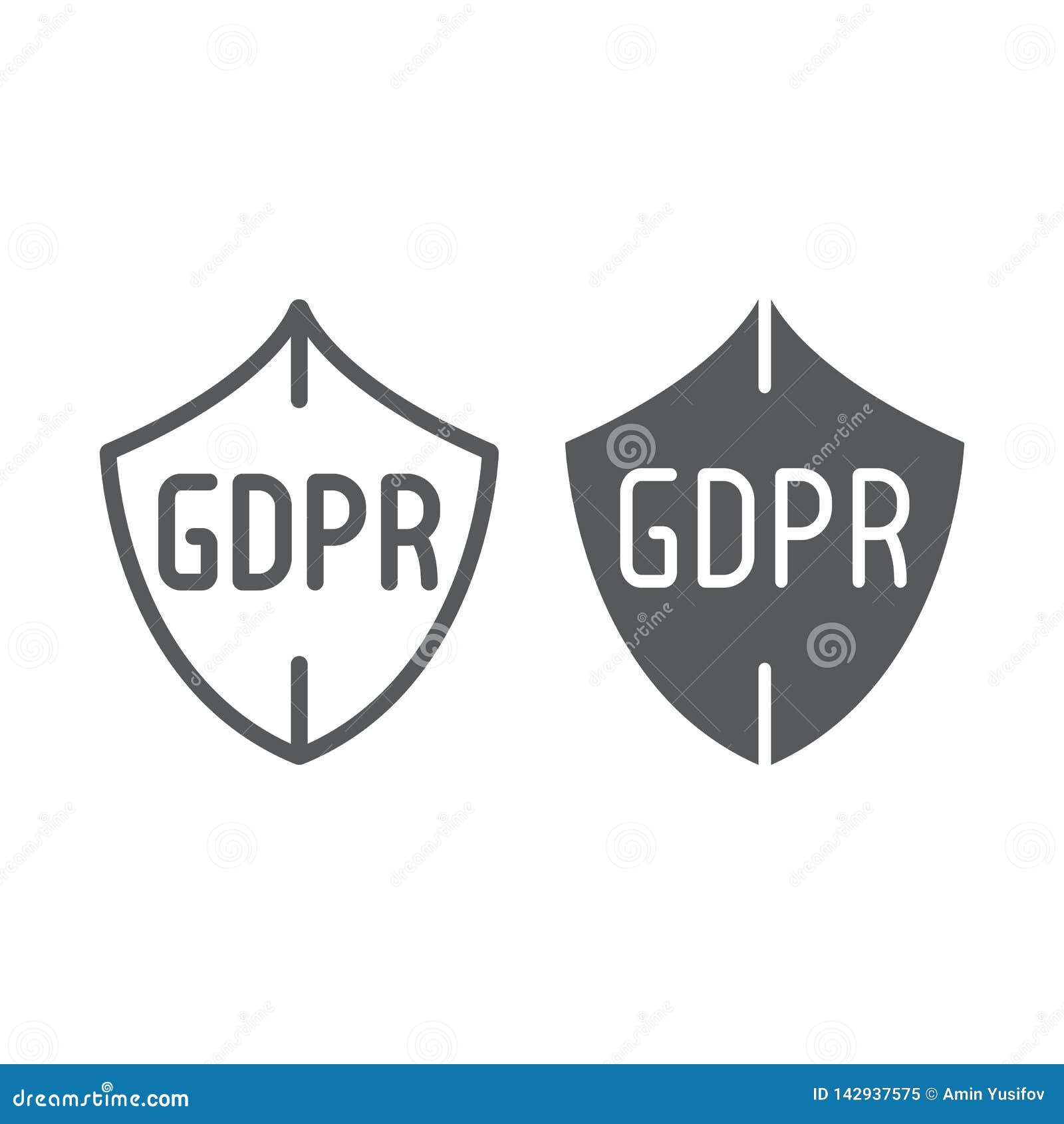 GDPR Shield Line and Glyph Icon, Privacy and Protect, Safety Sign