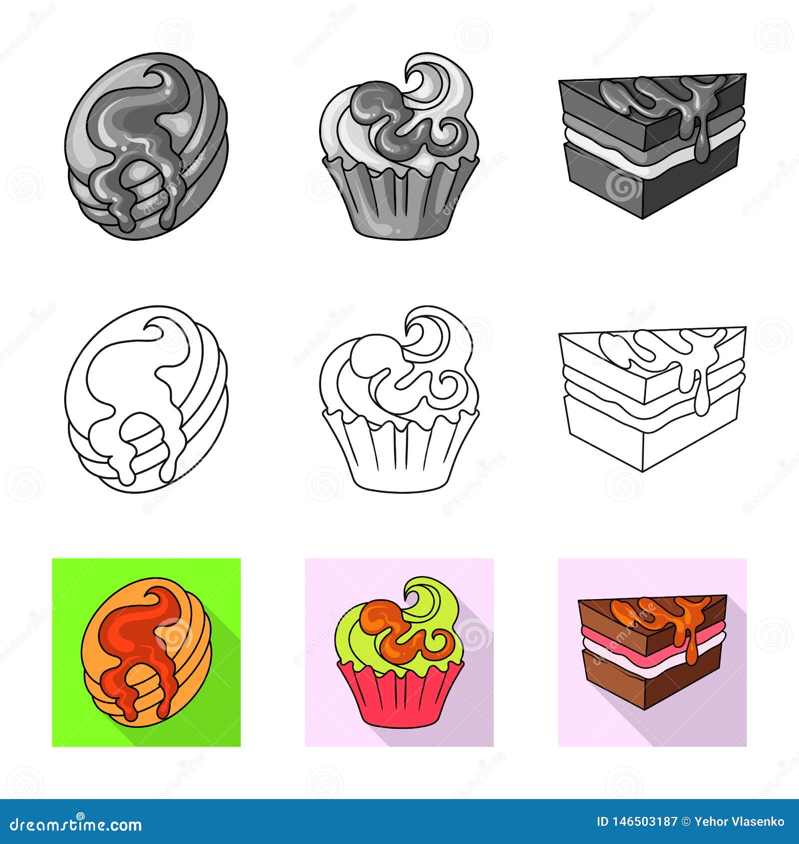 Ge?soleerd voorwerp van banketbakkerij en culinair pictogram Reeks van banketbakkerij en productvoorraad vectorillustratie. Vectorontwerp van banketbakkerij en culinair symbool Inzameling van banketbakkerij en product vectorpictogram voor voorraad