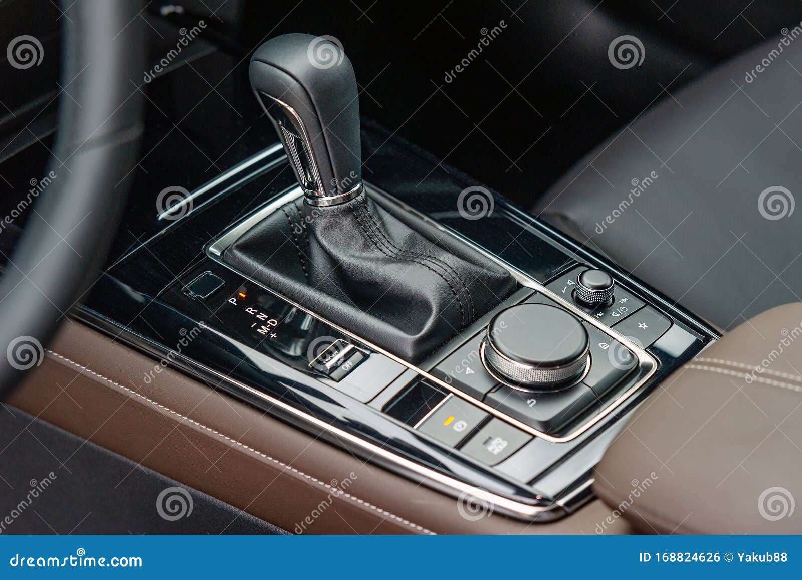 Gear shift in the car stock photo. Image of leather 168824626