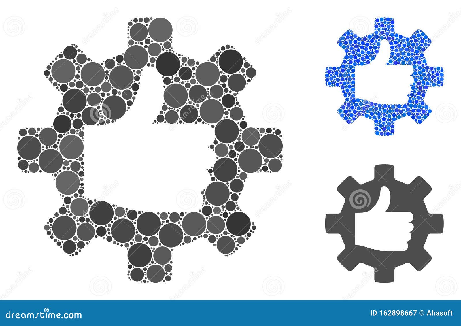 gear thumb up mosaic icon of circles