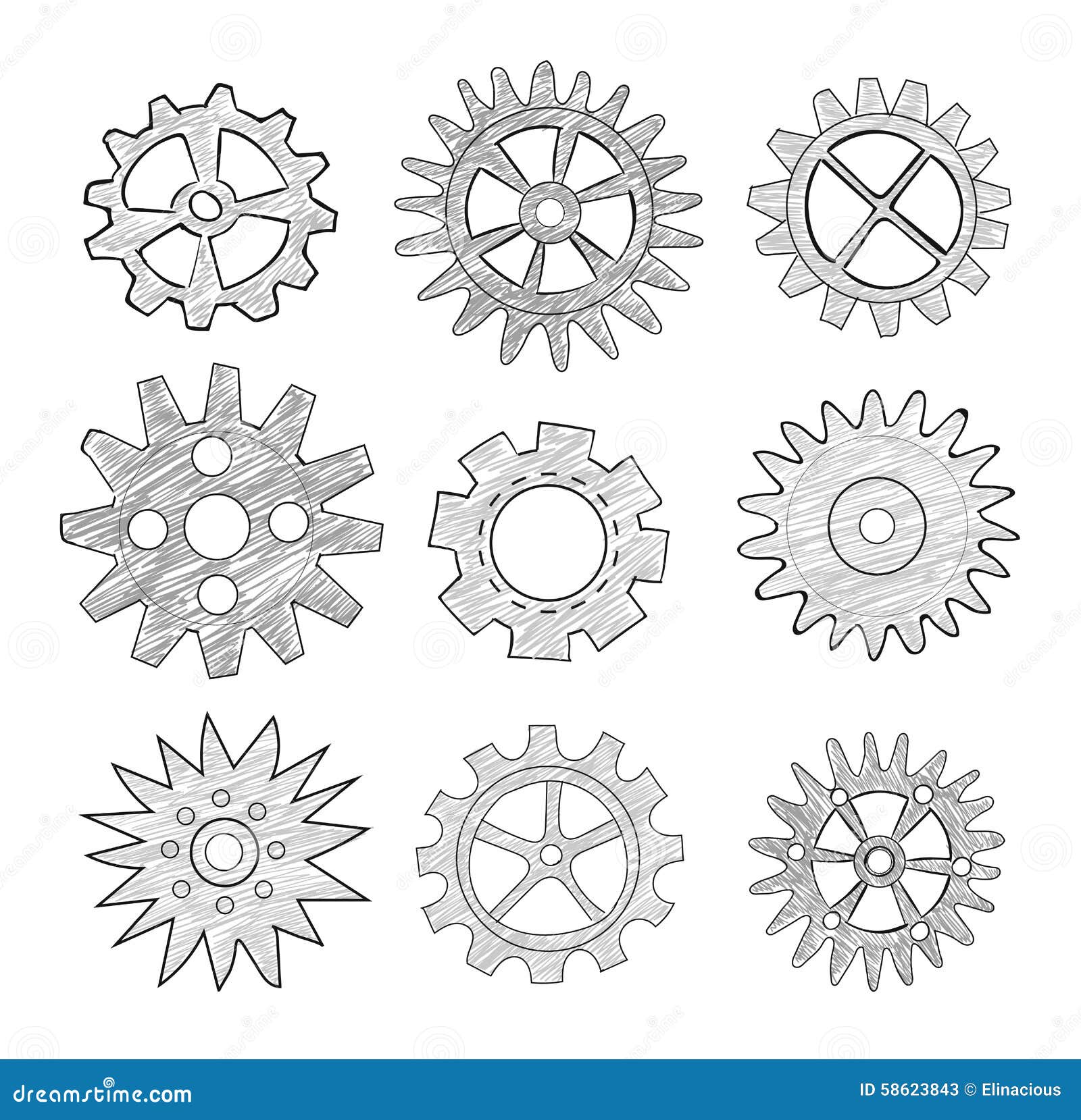 Gear Wheels Sketches. Vector Illustration. Stock Vector Illustration