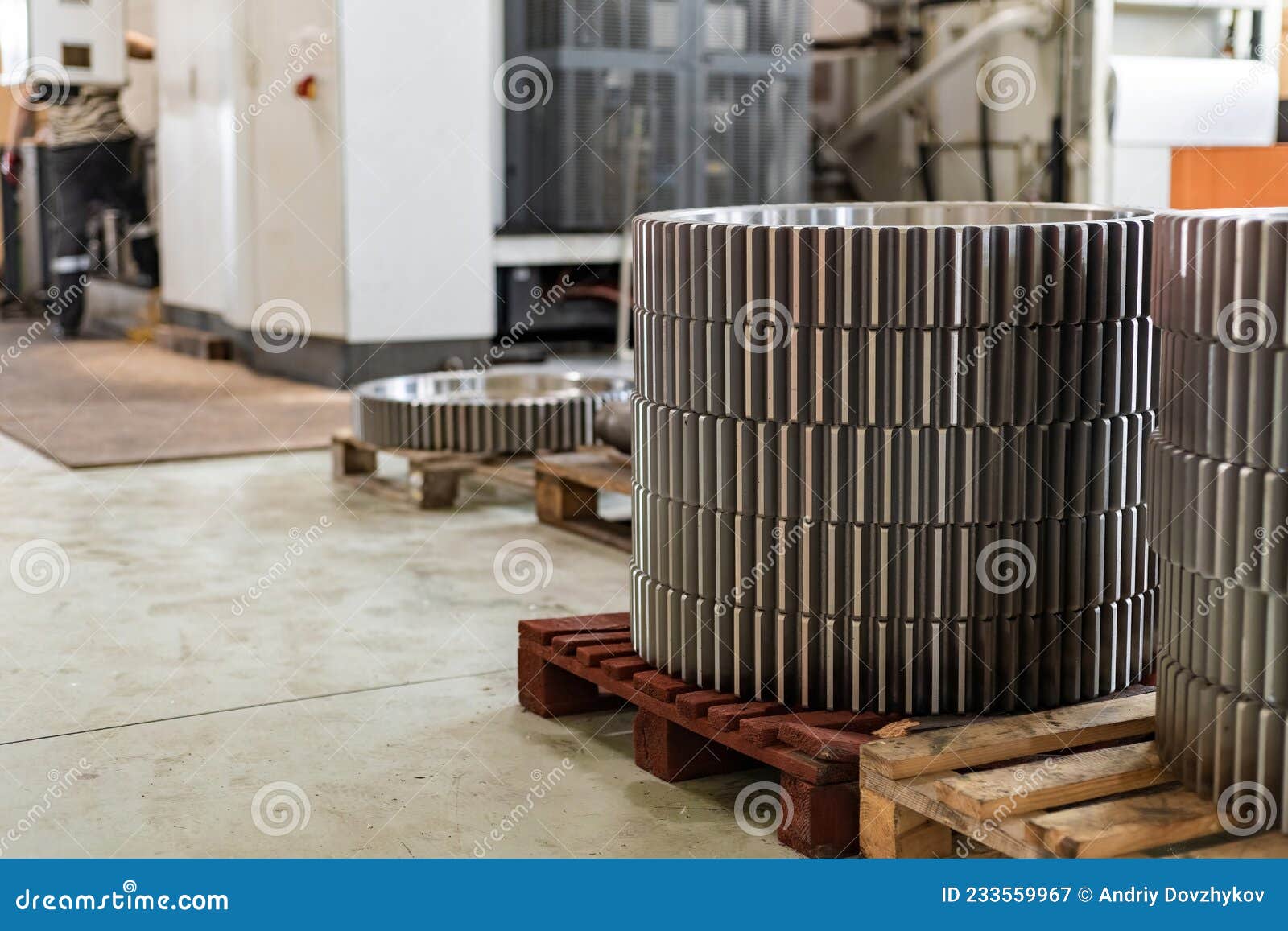 Gear Wheels in Stock after Cutting a Tooth on a Gear Cutting Machine Stock Image Image of