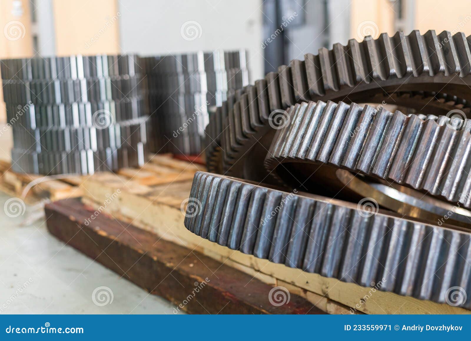 Gear Wheels in Stock after Cutting a Tooth on a Gear Cutting Machine Stock Image Image of