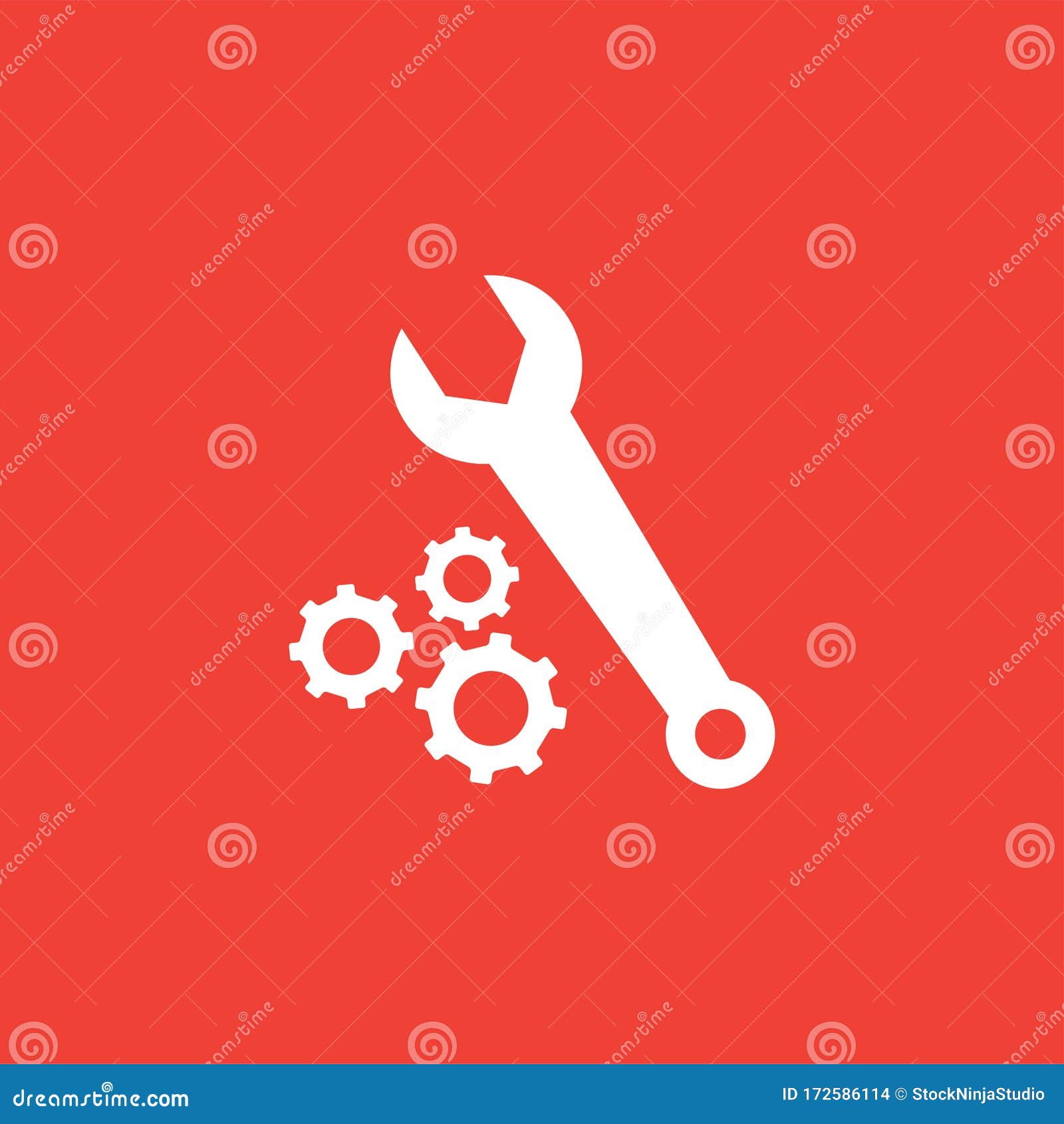 Gear and Wrench Red Icon on White Background. Red Flat Style Vector