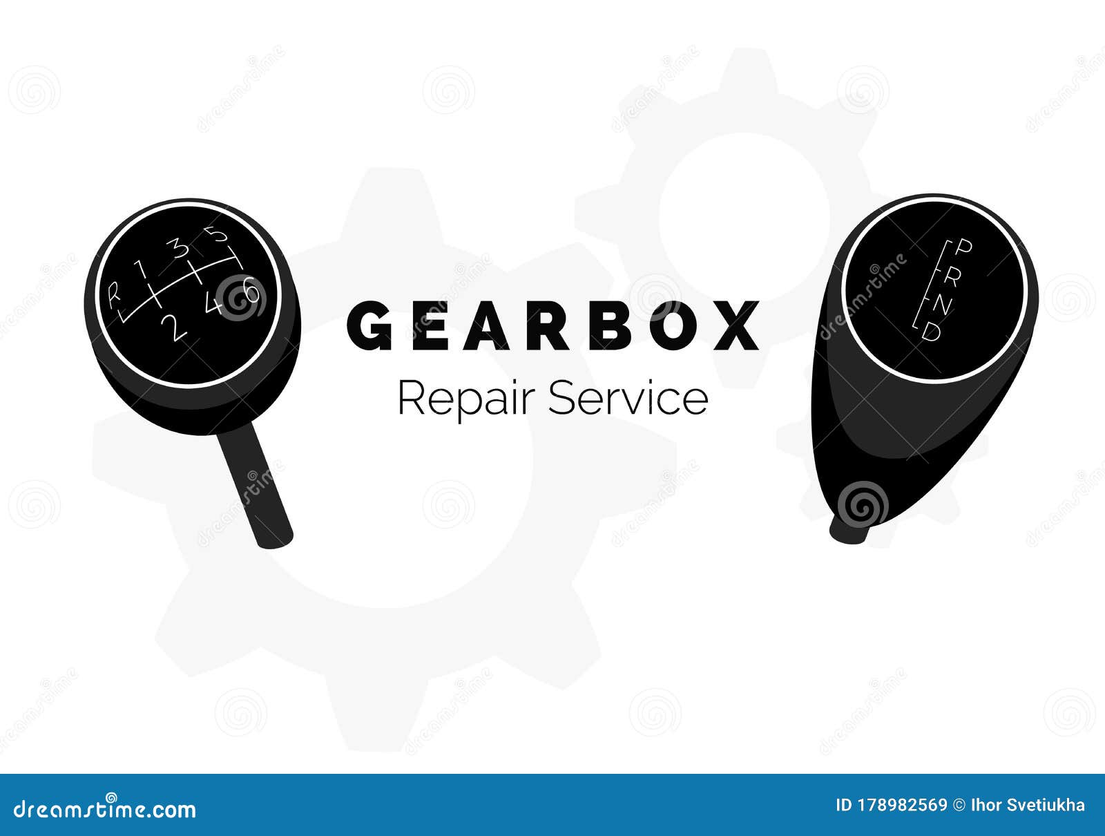 gearbox repair service advertising. vehicle gear knob. manual and automatic car transmission.  illustraion