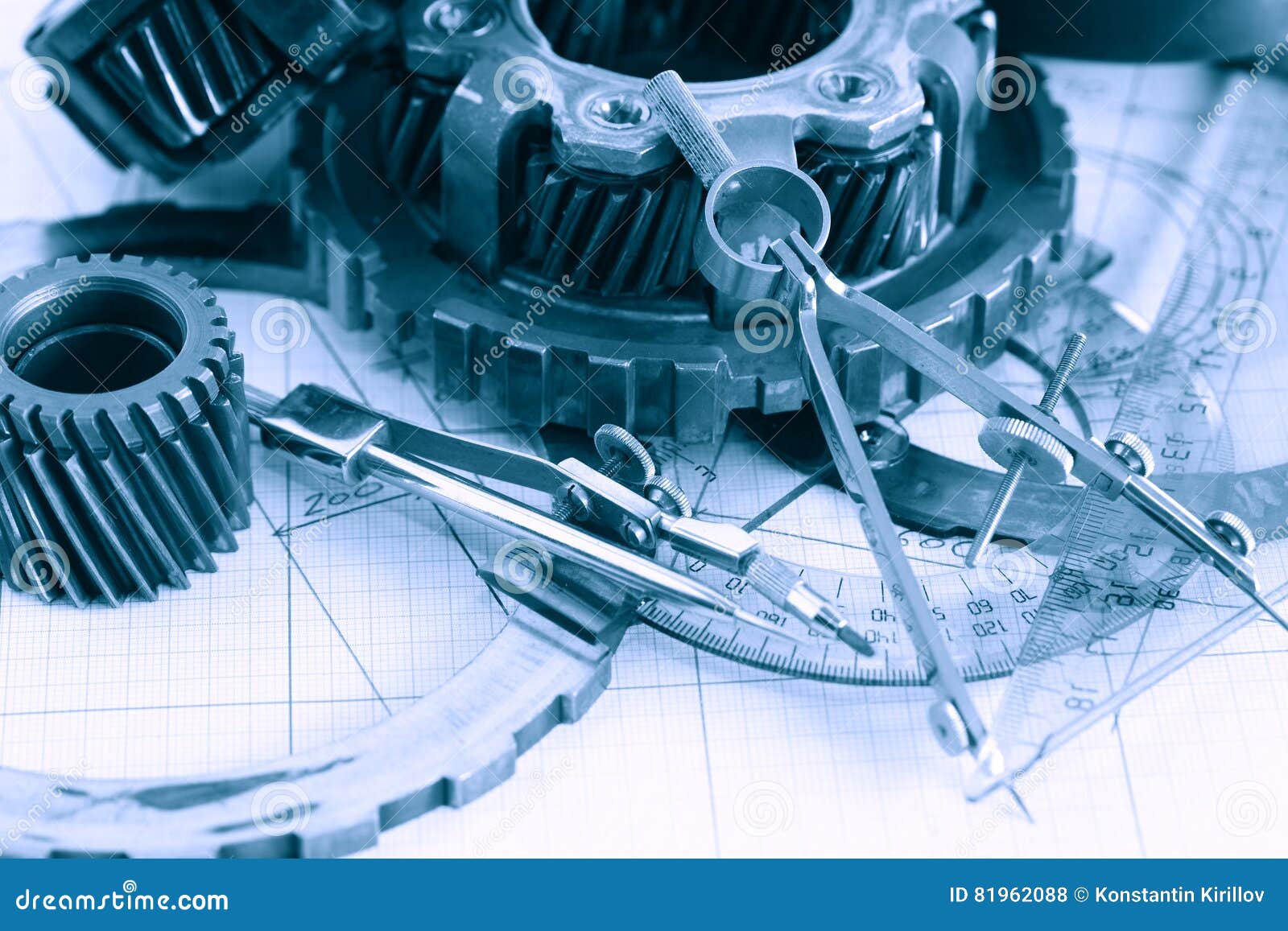 Gears on Blueprint stock photo. Image of engineering 81962088
