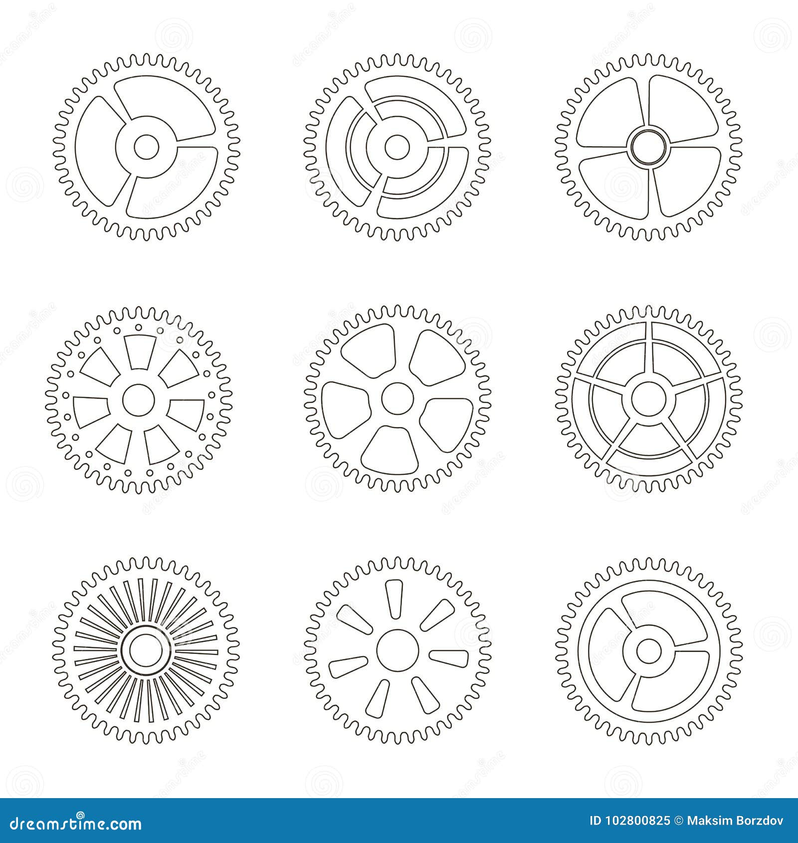gears, cogs wheels or sprocket line icon set