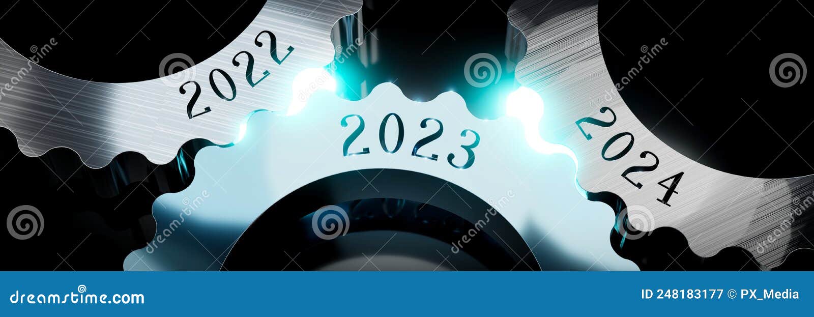 2022, 2023, 2024 Gears Concept 3D Illustration Stock Illustration