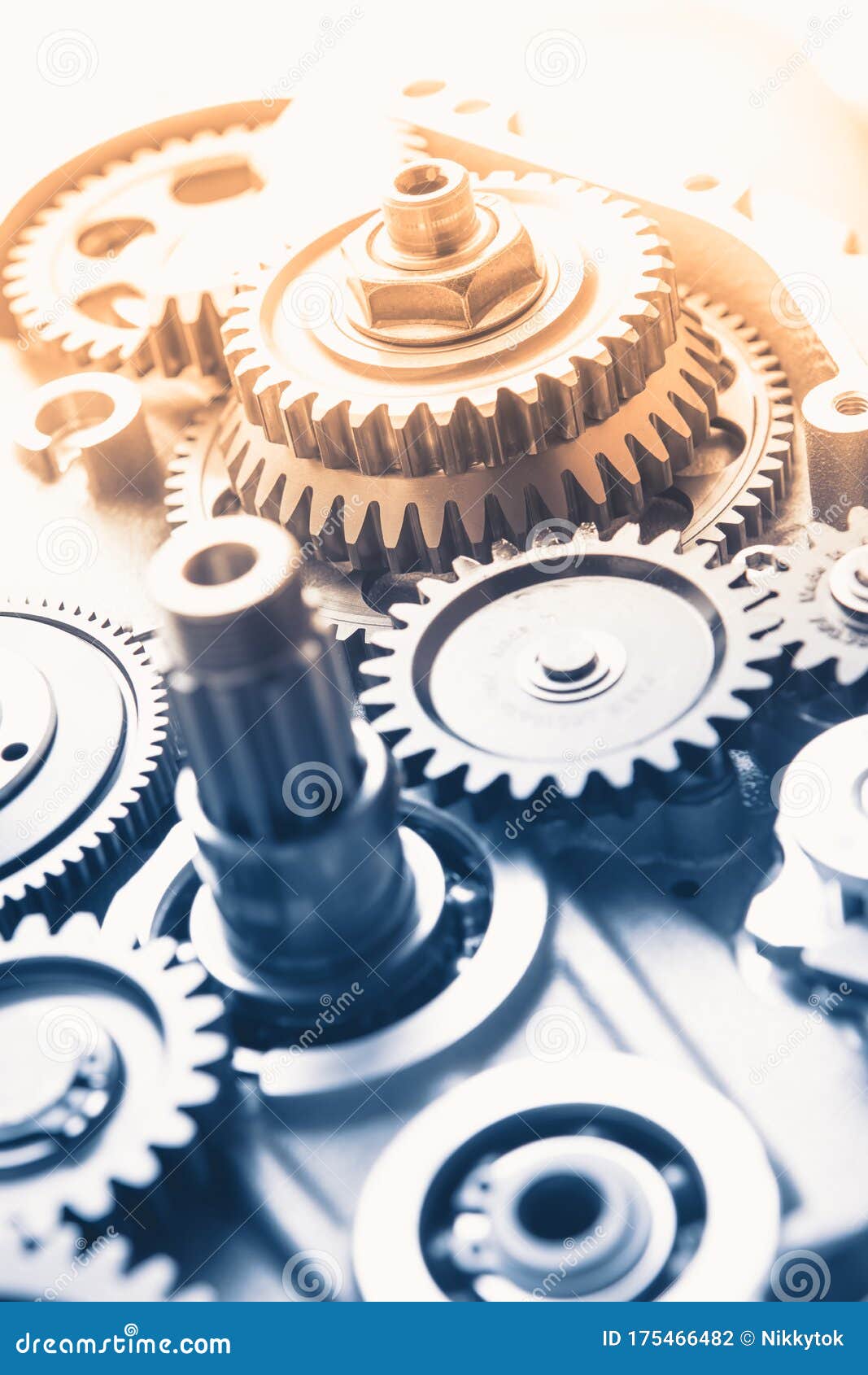Gears Industrial Background with Warm Shiny Light Stock Photo Image