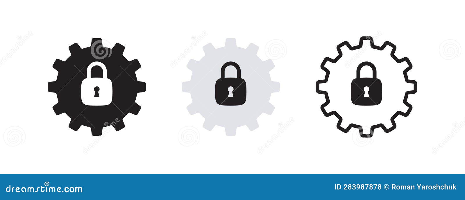 Gears with Locks. Machine Gear Icons. Gear Wheel Collection Stock