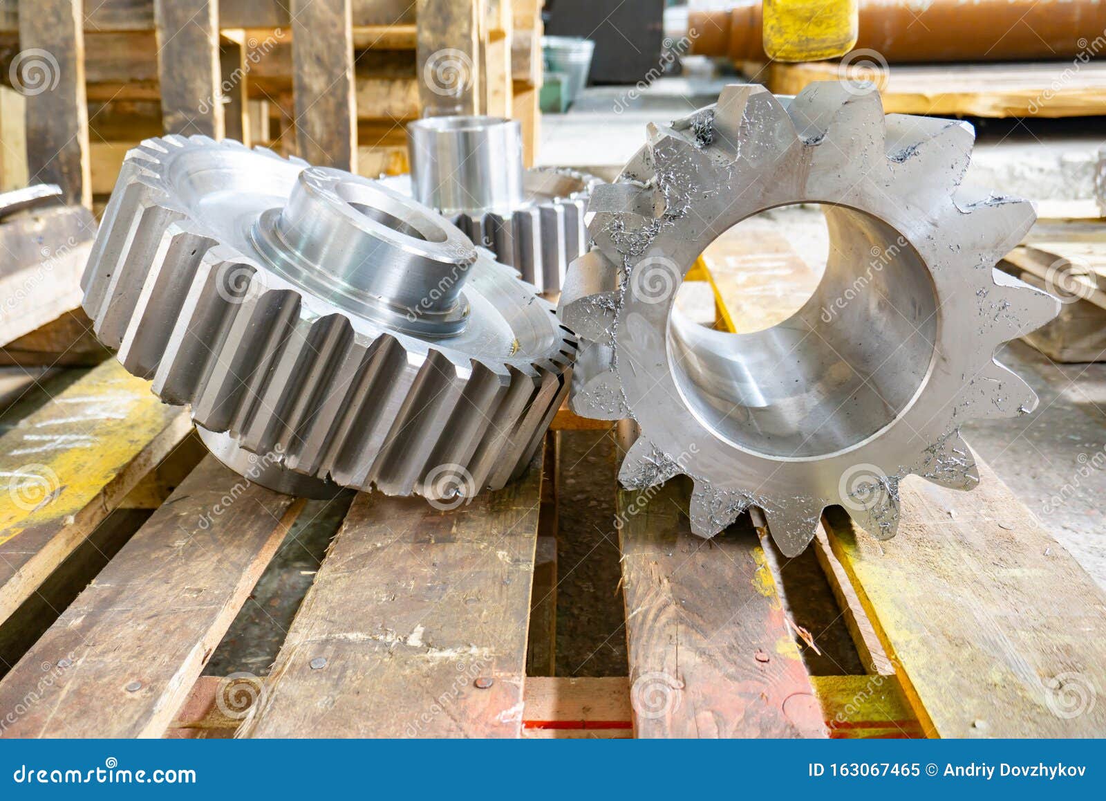 Gears on the Rack after Manufacturing at the Manufacturing Plant. Gear