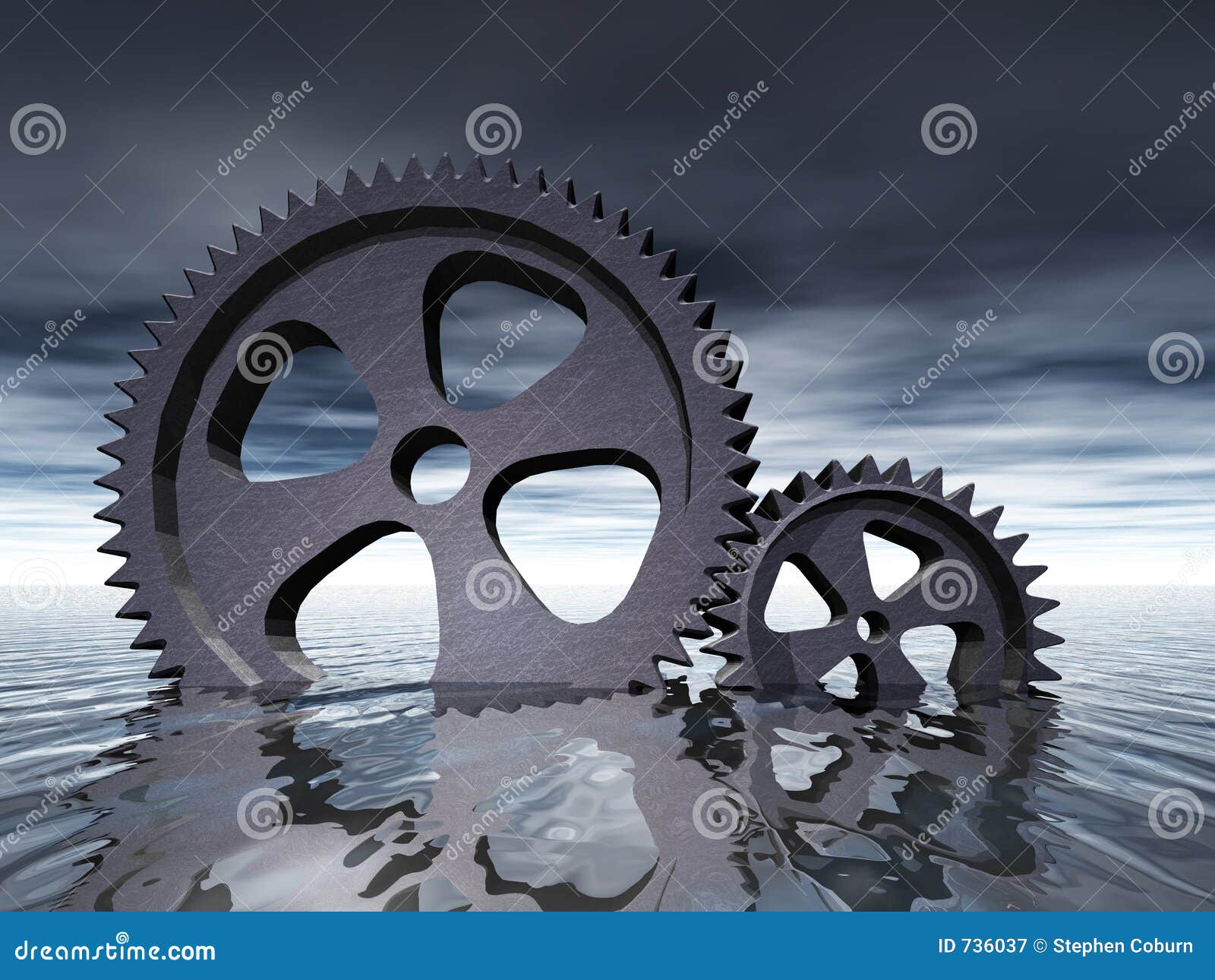 Gears in the Water stock illustration. Illustration of reflect 736037