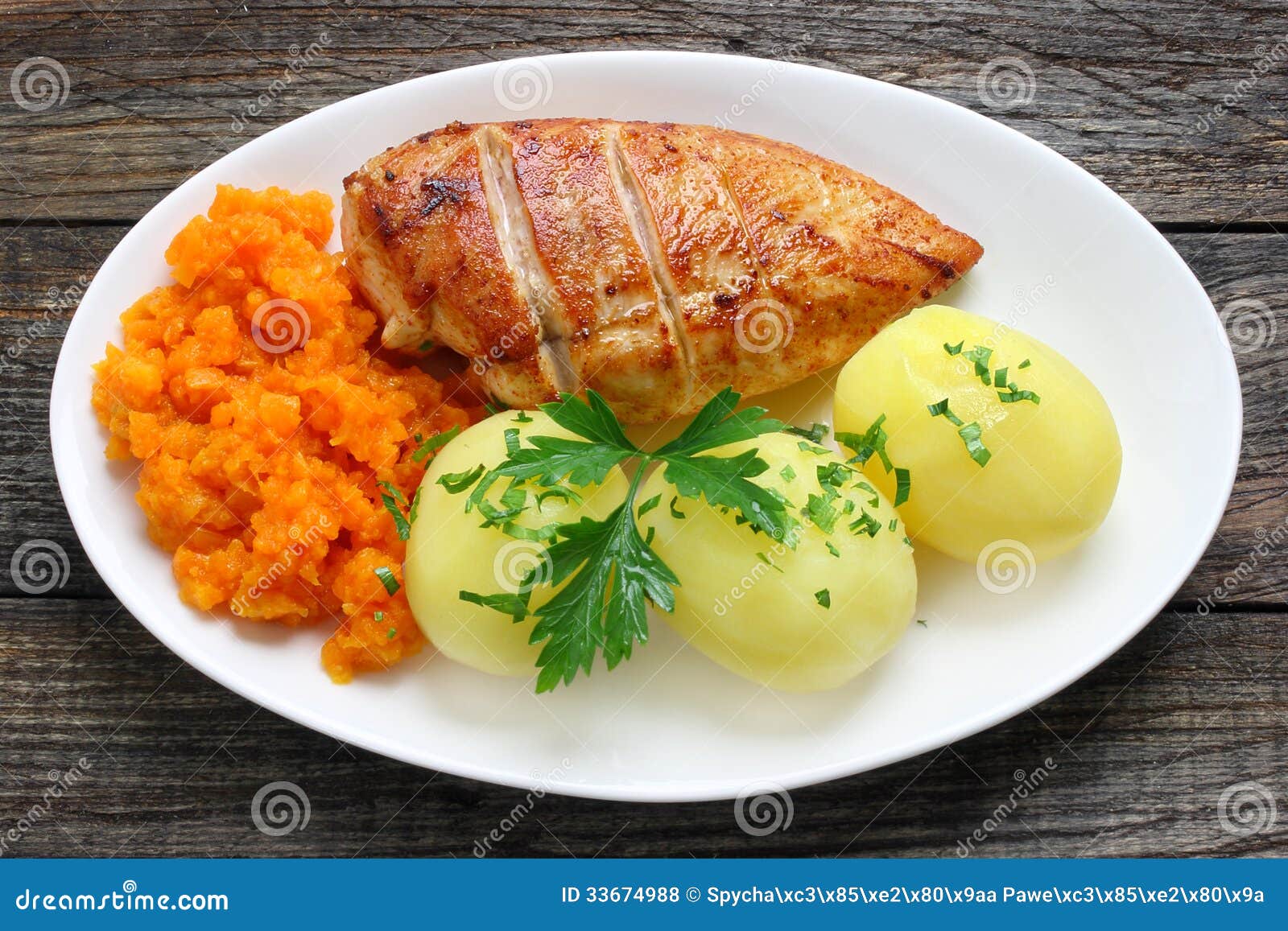 Gebratene Hühnerbrust Mit Kartoffeln Stockfoto - Bild von brust ...