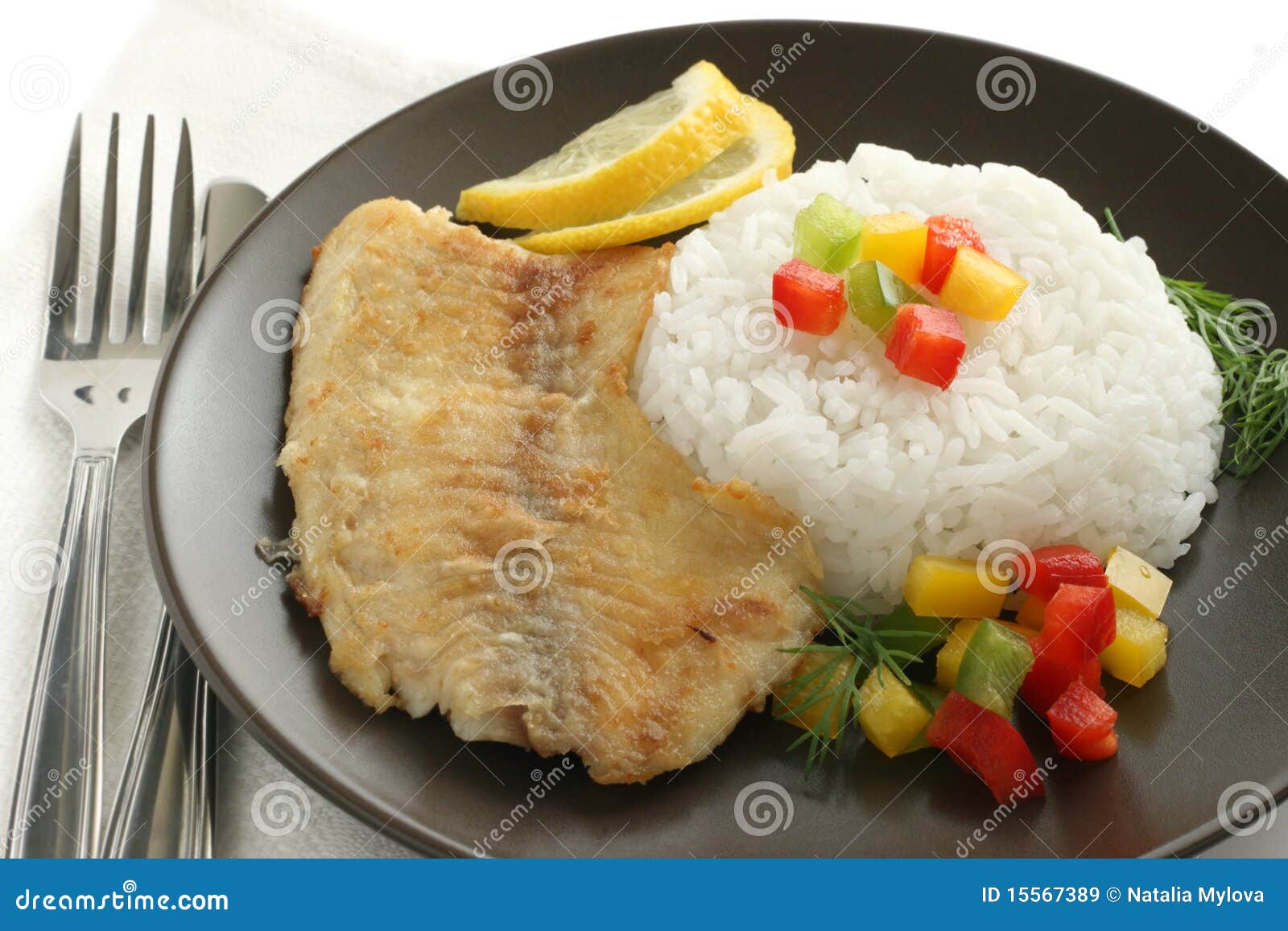 Gebratener Tilapia Mit Reis Stockbild - Bild von diät, abendessen: 15567389