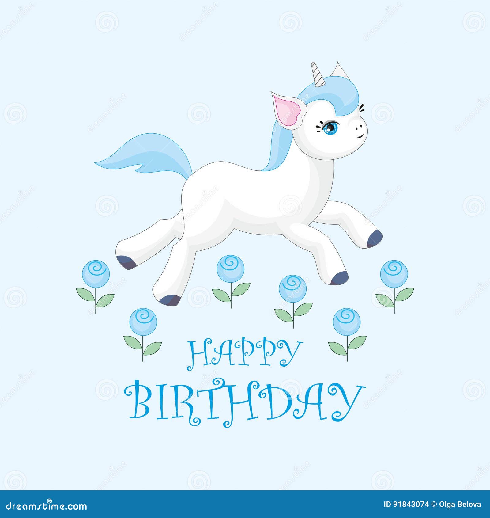 Geburtstagsgruss Mit Einhorn Vektor Abbildung Illustration Von Einhorn Geburtstagsgruss