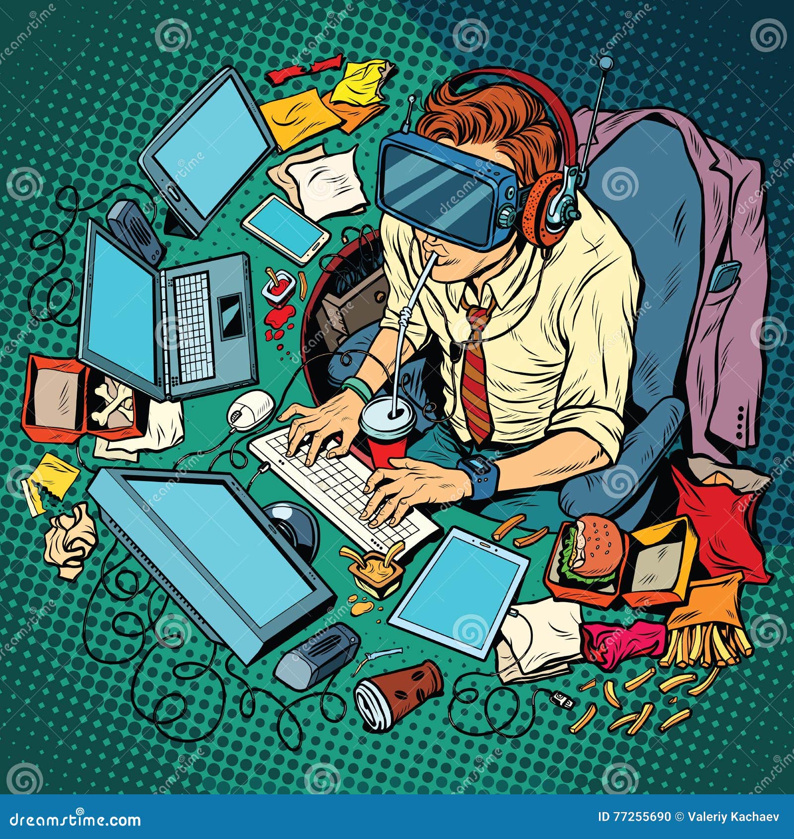 It Geek Working on Computers, Virtual Reality Stock Vector - Illustration  of cloud, electronics: 77255690