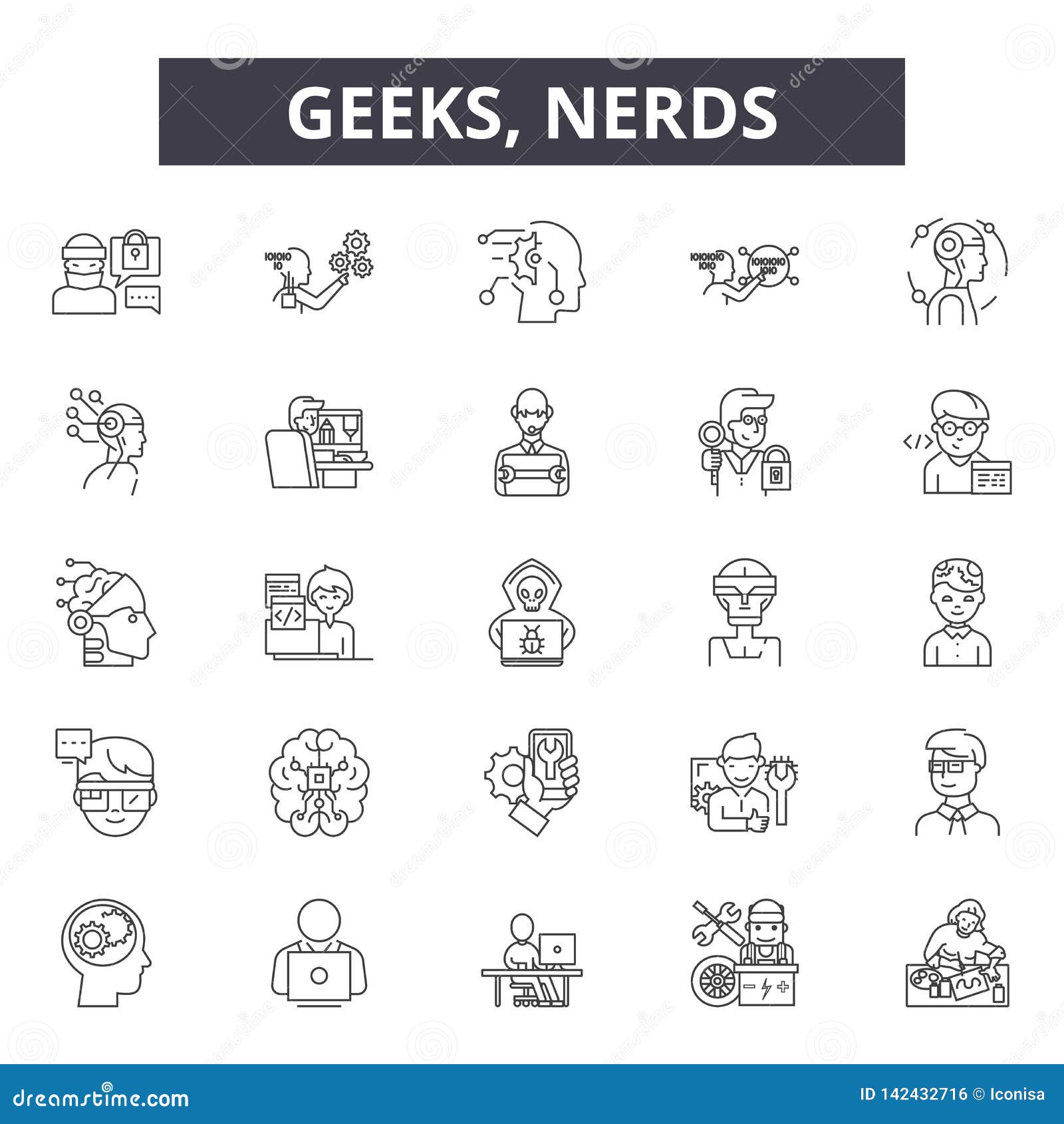 Download Geeks,nerds Line Icons For Web And Mobile Design. Editable ...