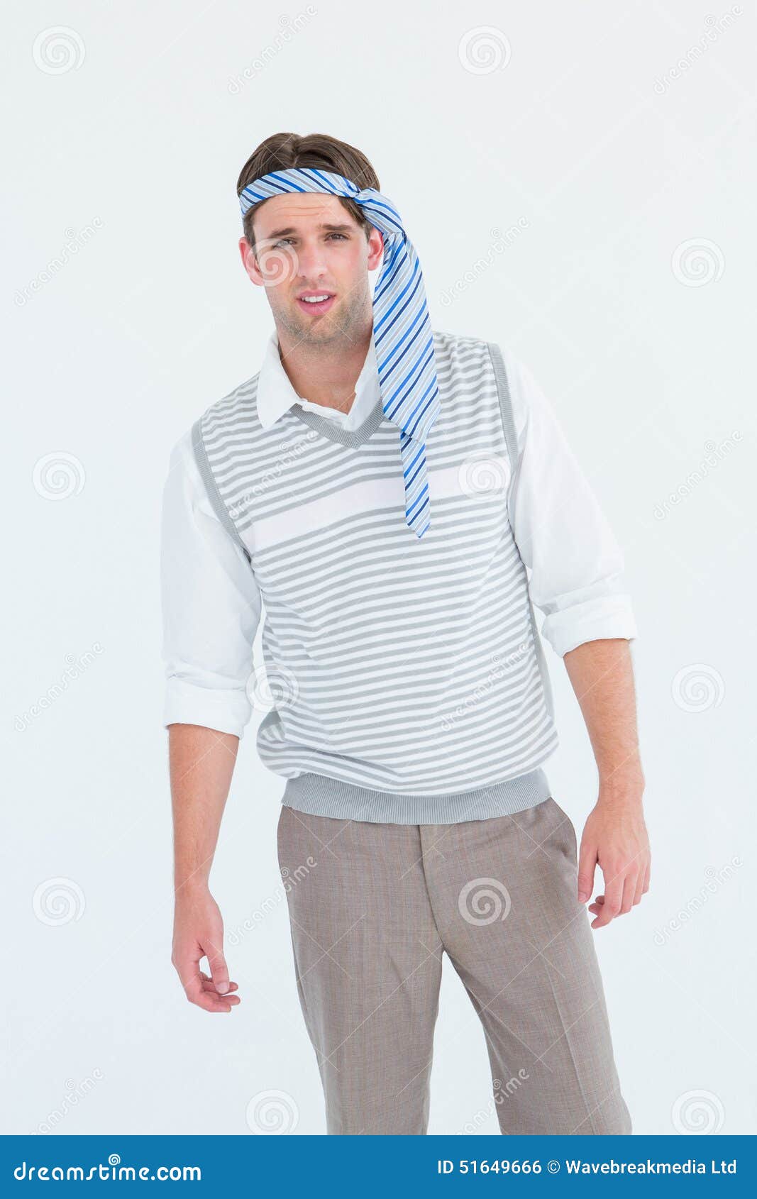 Geeky Man with Tie on His Head Stock Photo Image of head, frowning