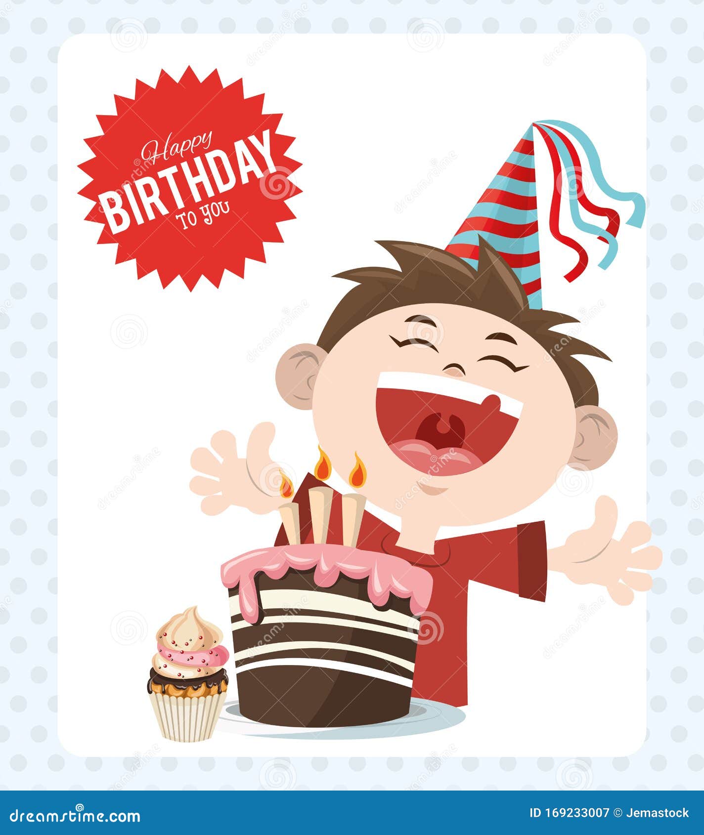 Gefeliciteerd Met Verjaardagsfeest, Vrolijke Jongen Met Cake En Cupcake  Vector Illustratie - Illustration Of Decoratie, Meisje: 169233007