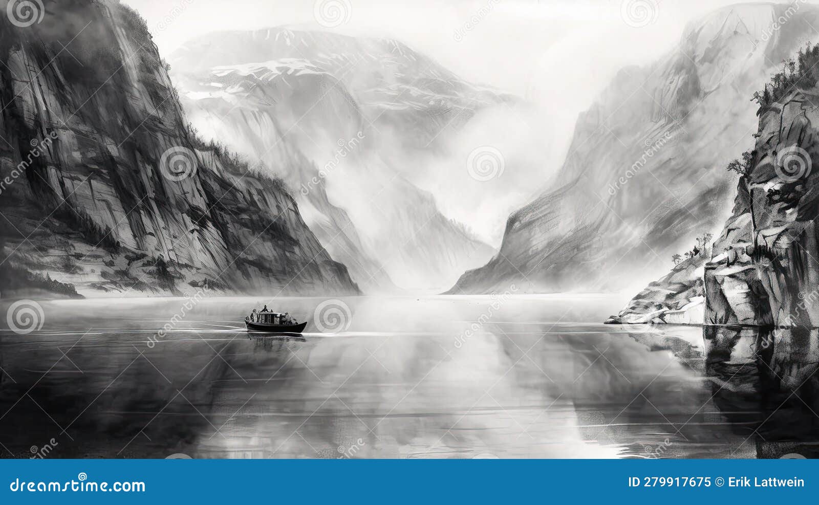 Norwegian Fjords Black And White Abstract Fantasy Picture Stock  Illustration - Download Image Now - iStock