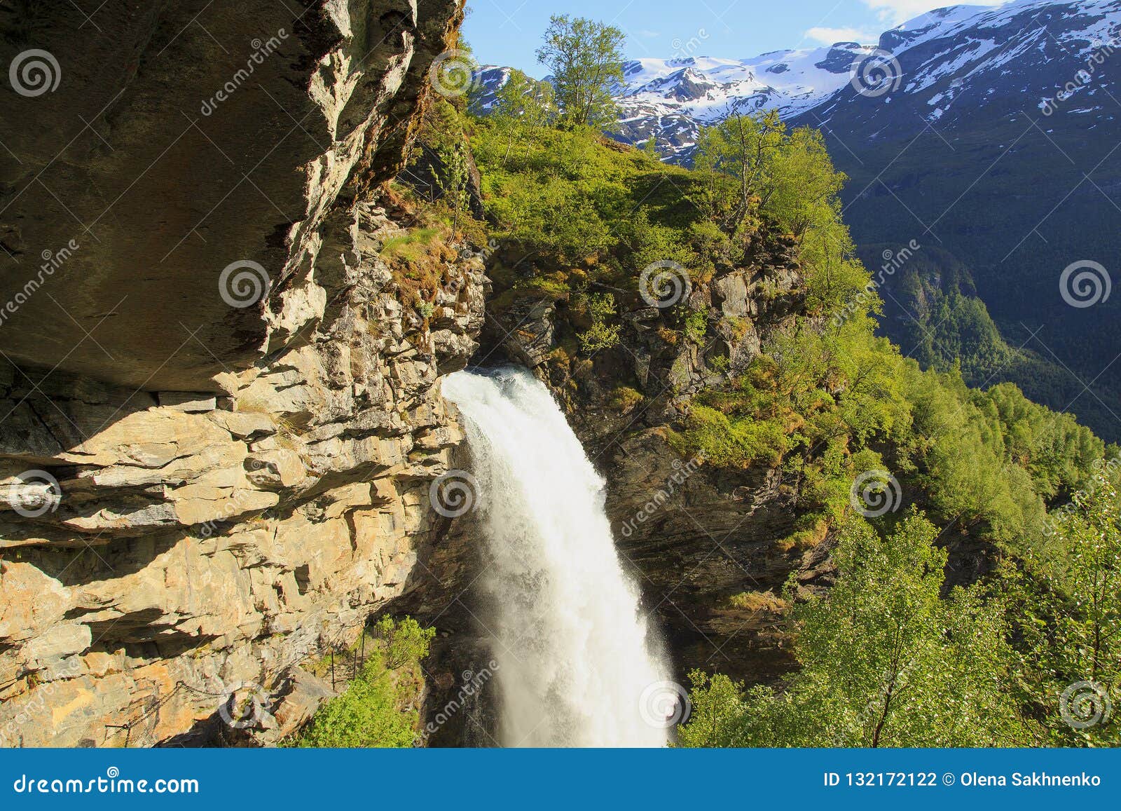 geiranger fjord. waterfall storseterfossen in geiranger. norway
