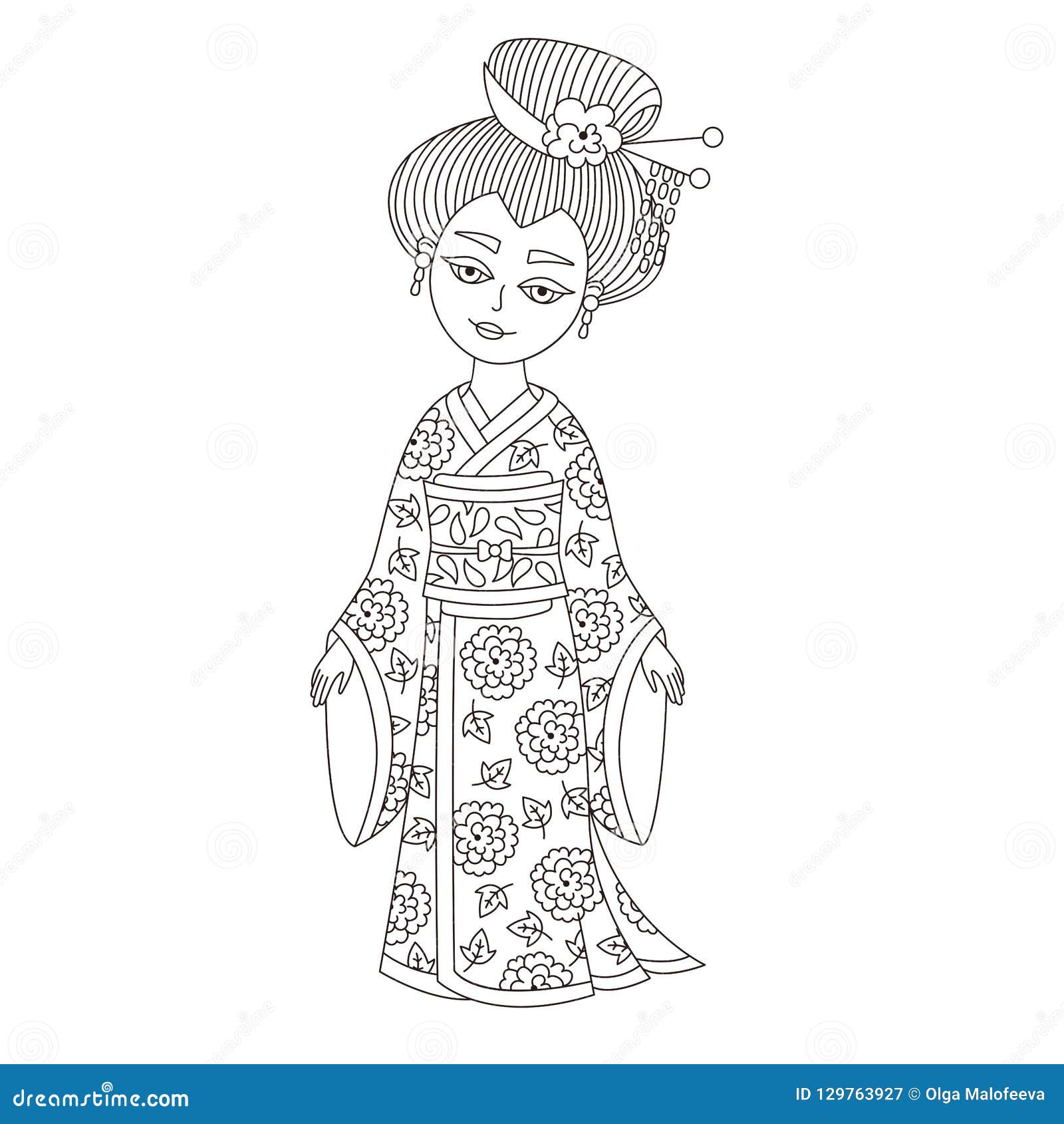 Geisha Vector Black and White Character Stock Vector - Illustration of ...