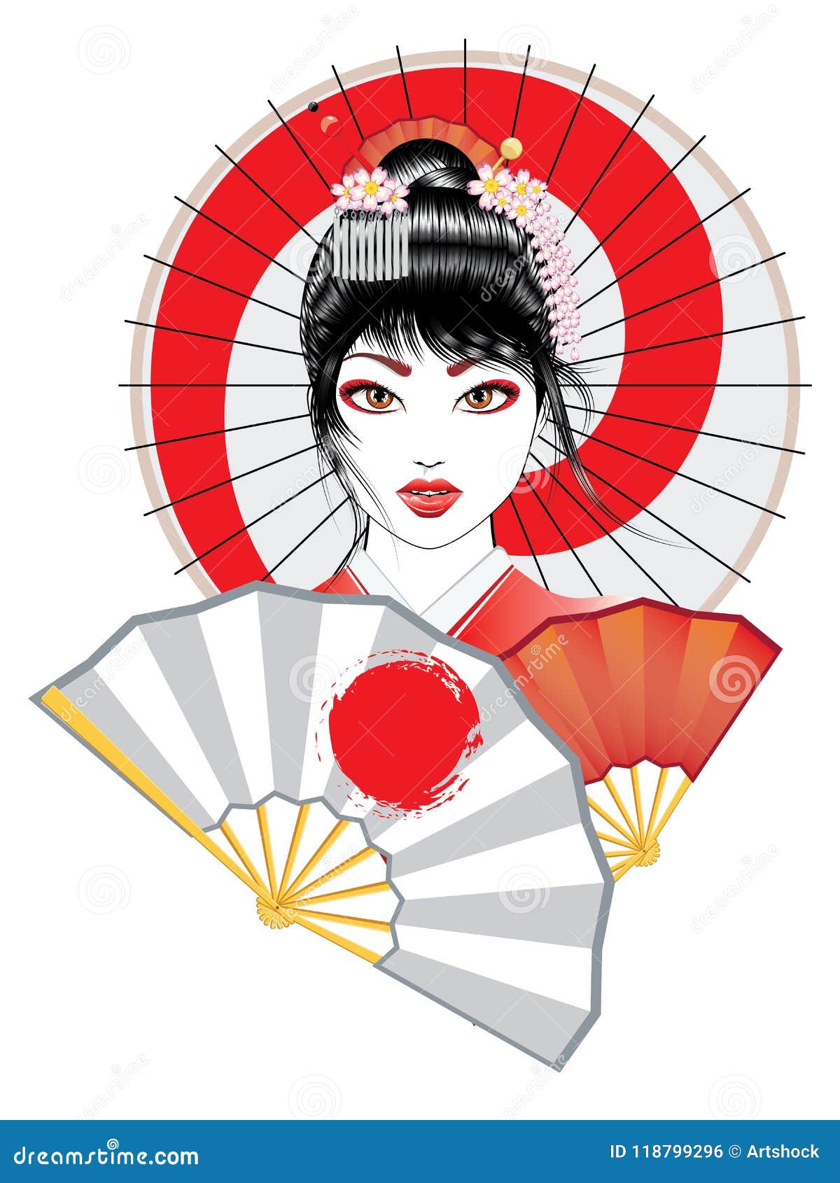 Geisha with Fan and Umbrella Stock Vector - Illustration of design ...