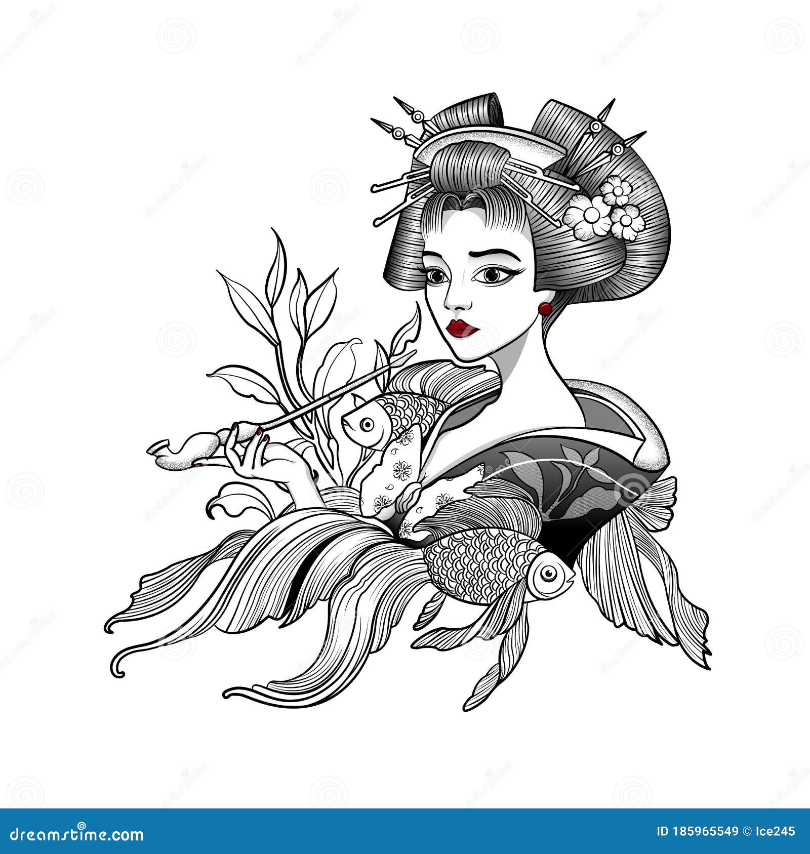 Japanese Geisha Smokes a Pipe and Dreams Stock Vector - Illustration of ...