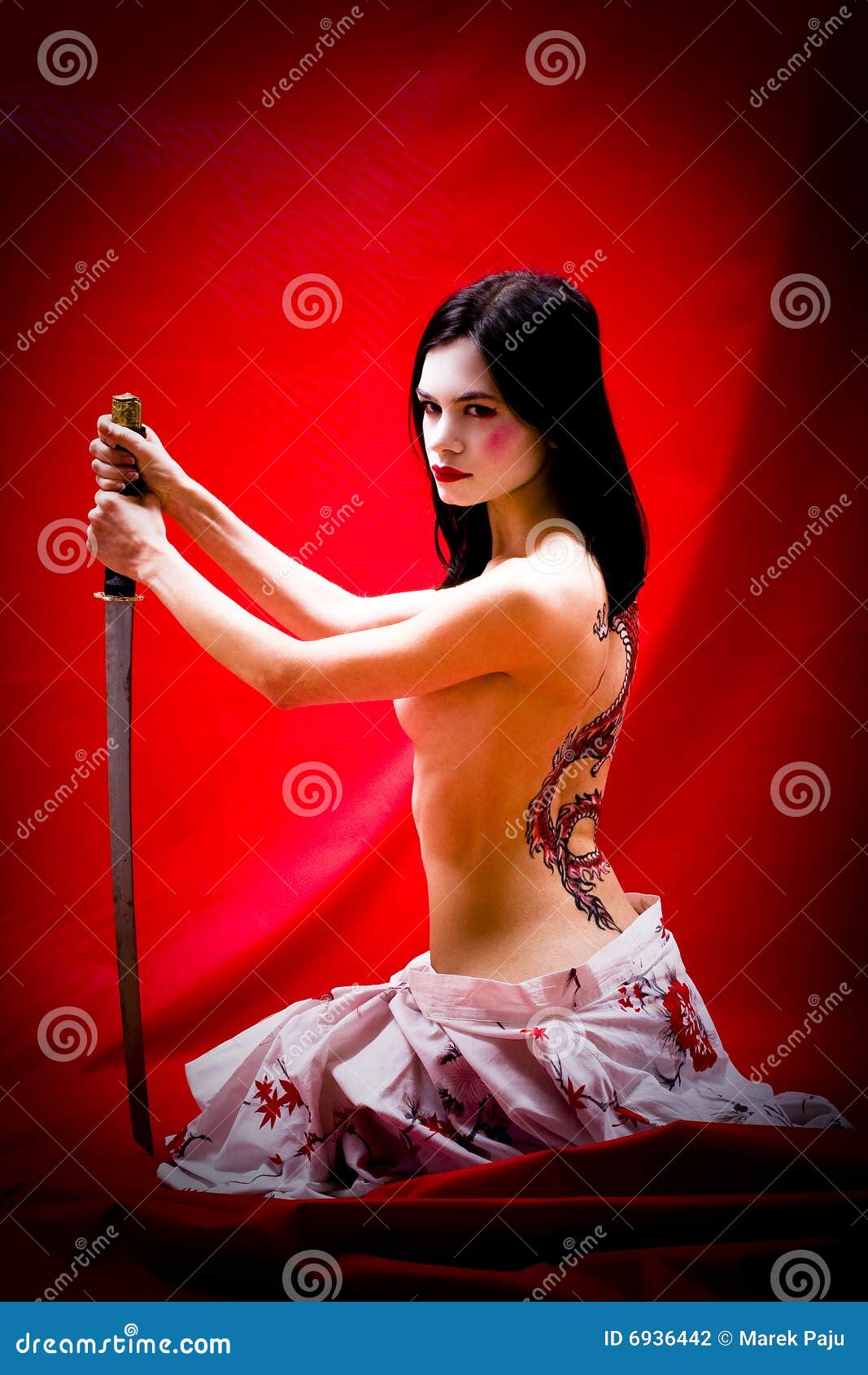957px x 1300px - Geisha With Sword And Tattoo Stock Photo - Image of girl ...
