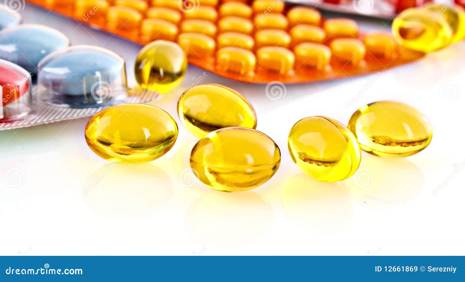 Vitamin D3 Gelatin Capsules On White Background. The Fatsoluble Solar