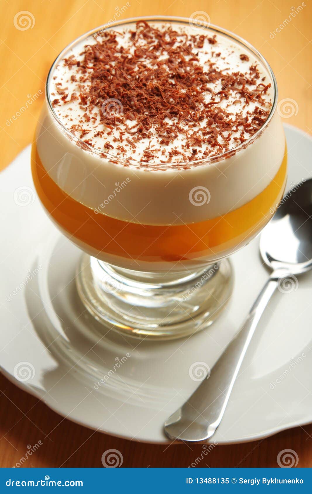 Gelatin Dessert With Chocolate And Cream In Glass Royalty Free Stock