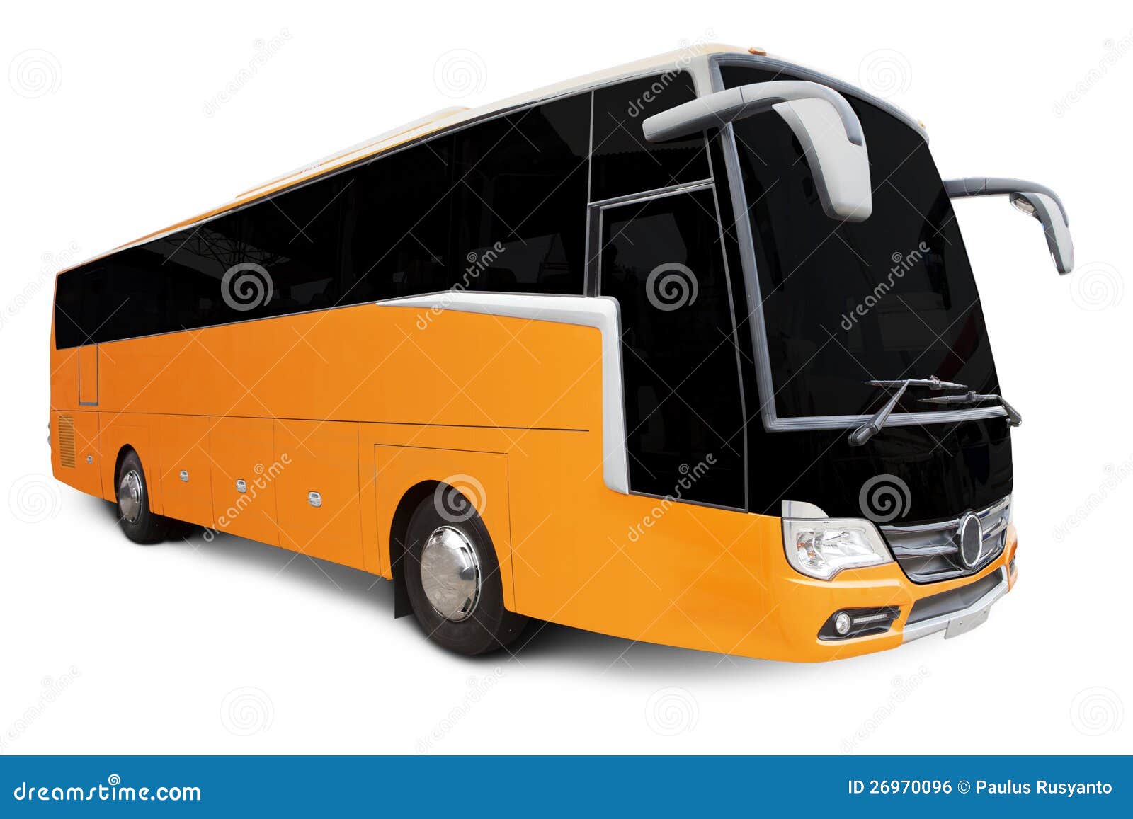 Gelber Reisebus getrennt über Weiß mit Seitenansicht