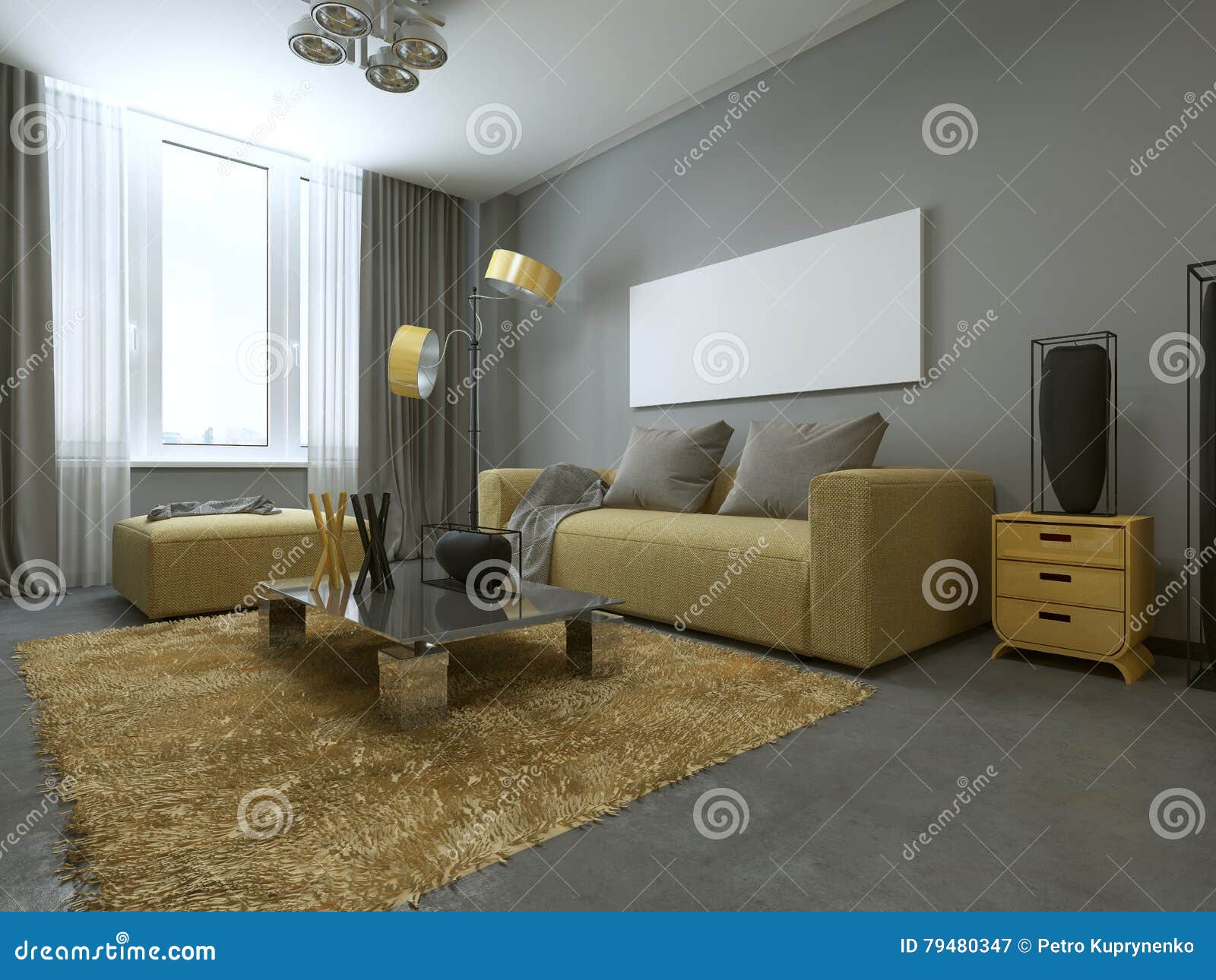 Gelbes Sofa Im Modernen Wohnzimmer Stock Abbildung