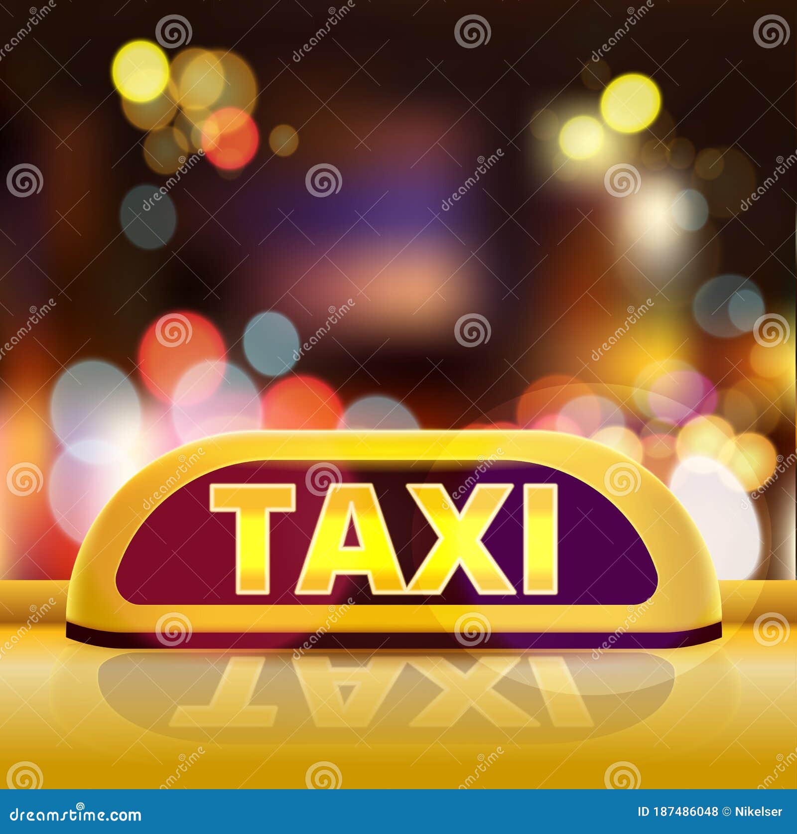 Gelbes Taxischild Auf Dem Autodach Einer Stadtstraße. New York Taxi Auto in  Der Nacht. Leuchtende Neon-Taxi-Zeichen Auf Bokeh Groß Vektor Abbildung -  Illustration von automobil, auslegung: 187486048