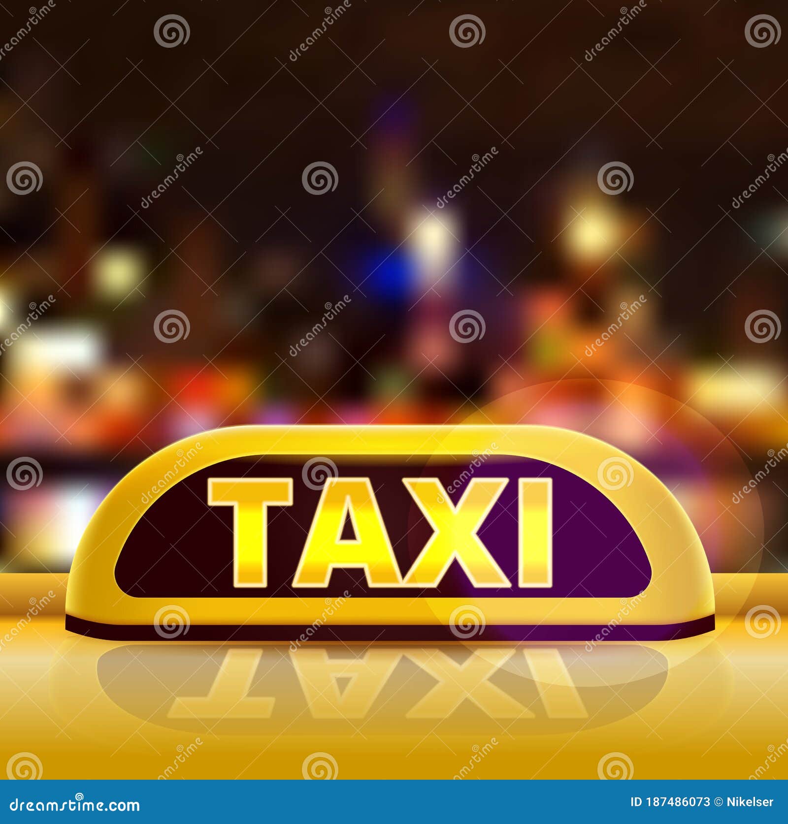 Gelbes Taxischild Auf Dem Autodach Einer Stadtstraße. New York Taxi Auto in  Der Nacht. Leuchtende Neon-Taxi-Zeichen Auf Bokeh Groß Vektor Abbildung -  Illustration von automobil, auslegung: 187486048