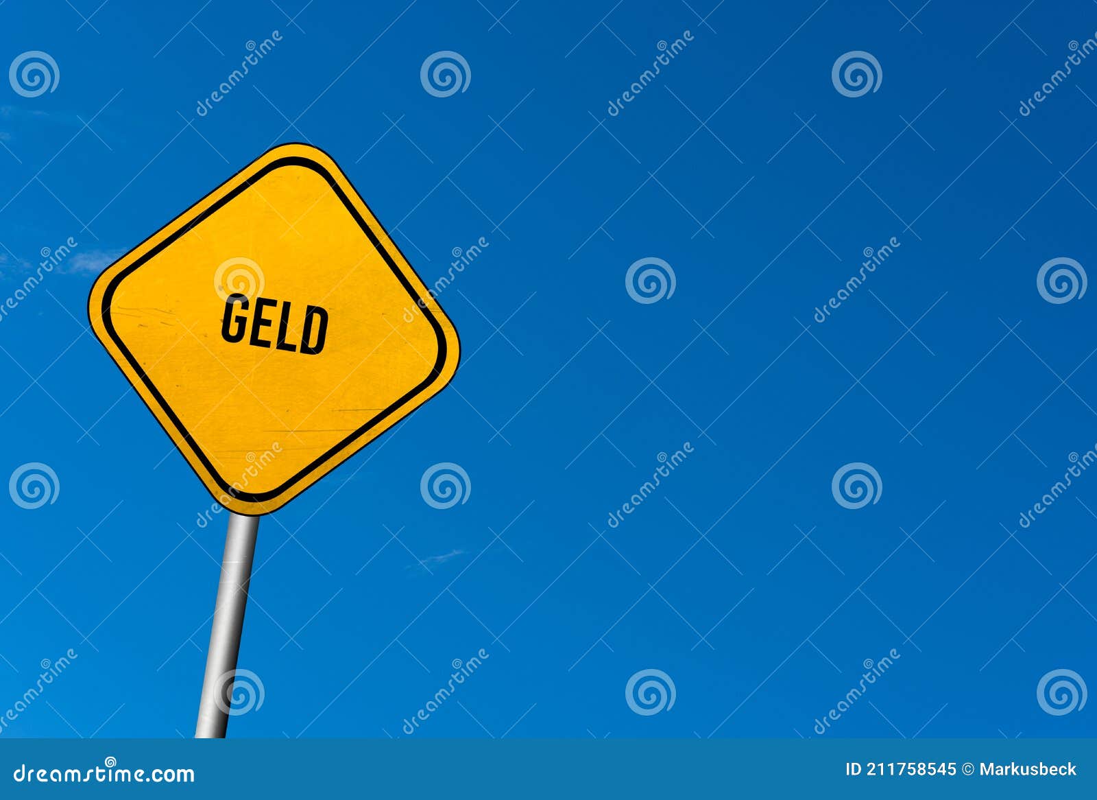 geld - yellow sign with blue sky
