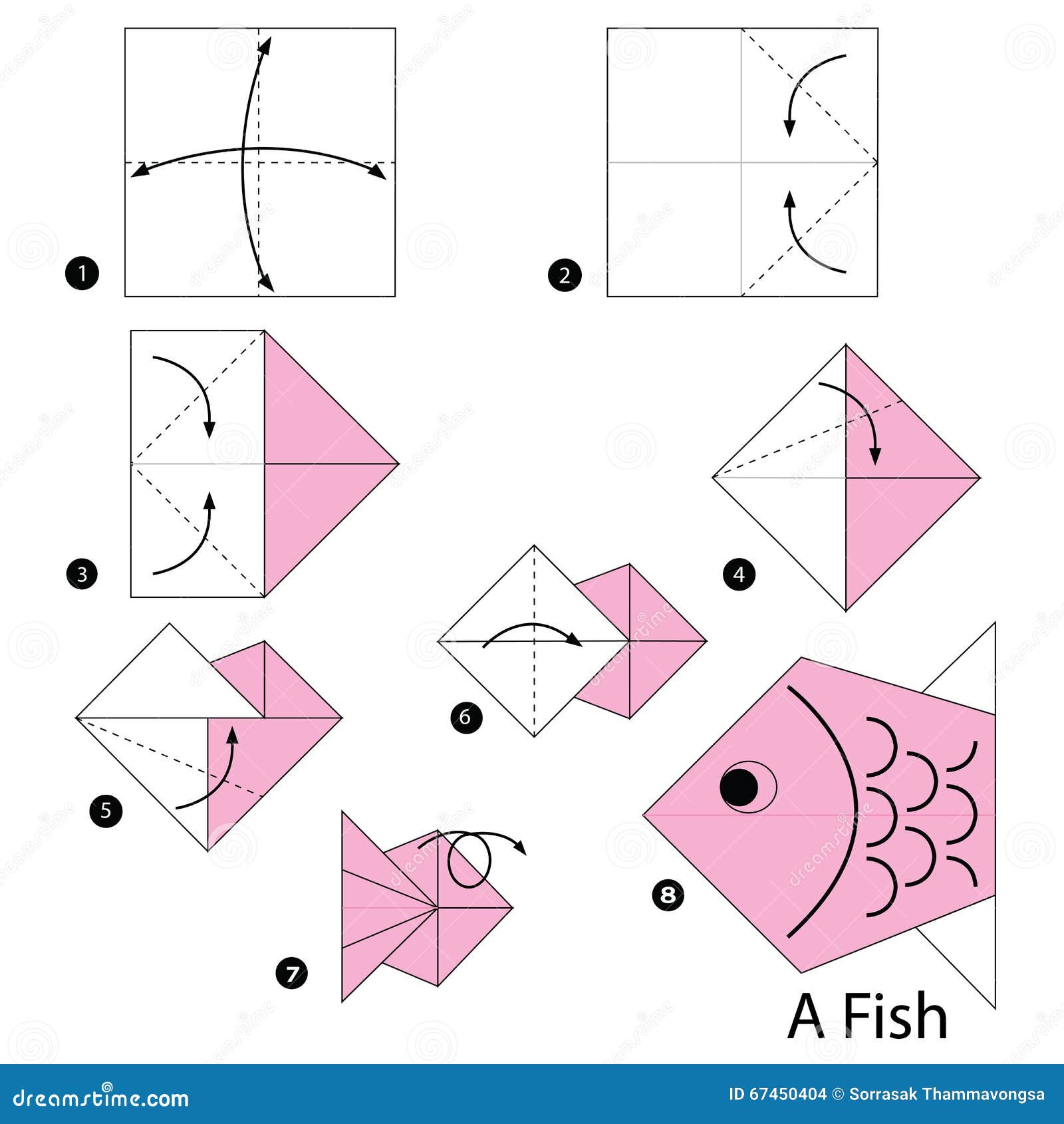 Geleidelijke Instructies Hoe Te Om Tot Origami Een Vis Te