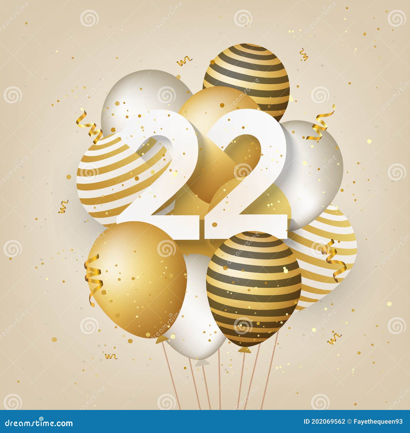 Gelukkige 22E Verjaardag Met 'Gouden Kaartachtergrond Ballonsgroet Van De.  Vector Illustratie - Illustration Of Gebeurtenis, Decoratief: 202069562