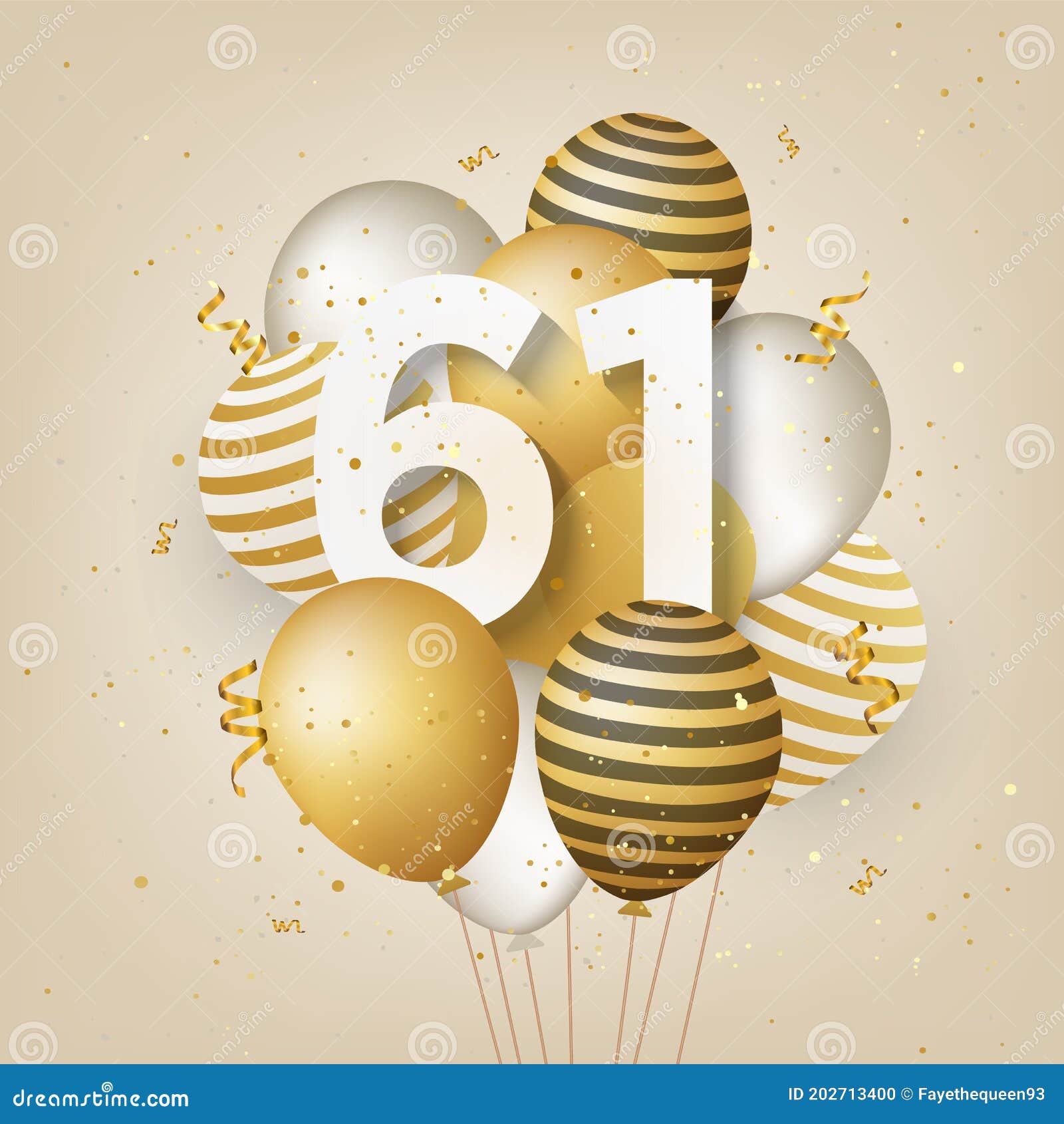 Gelukkige 61E Verjaardag Met 'Gouden Kaartachtergrond Ballonsgroet Van De. Vector Illustratie - Illustration Of Gelukwens, Ballon: 202713400