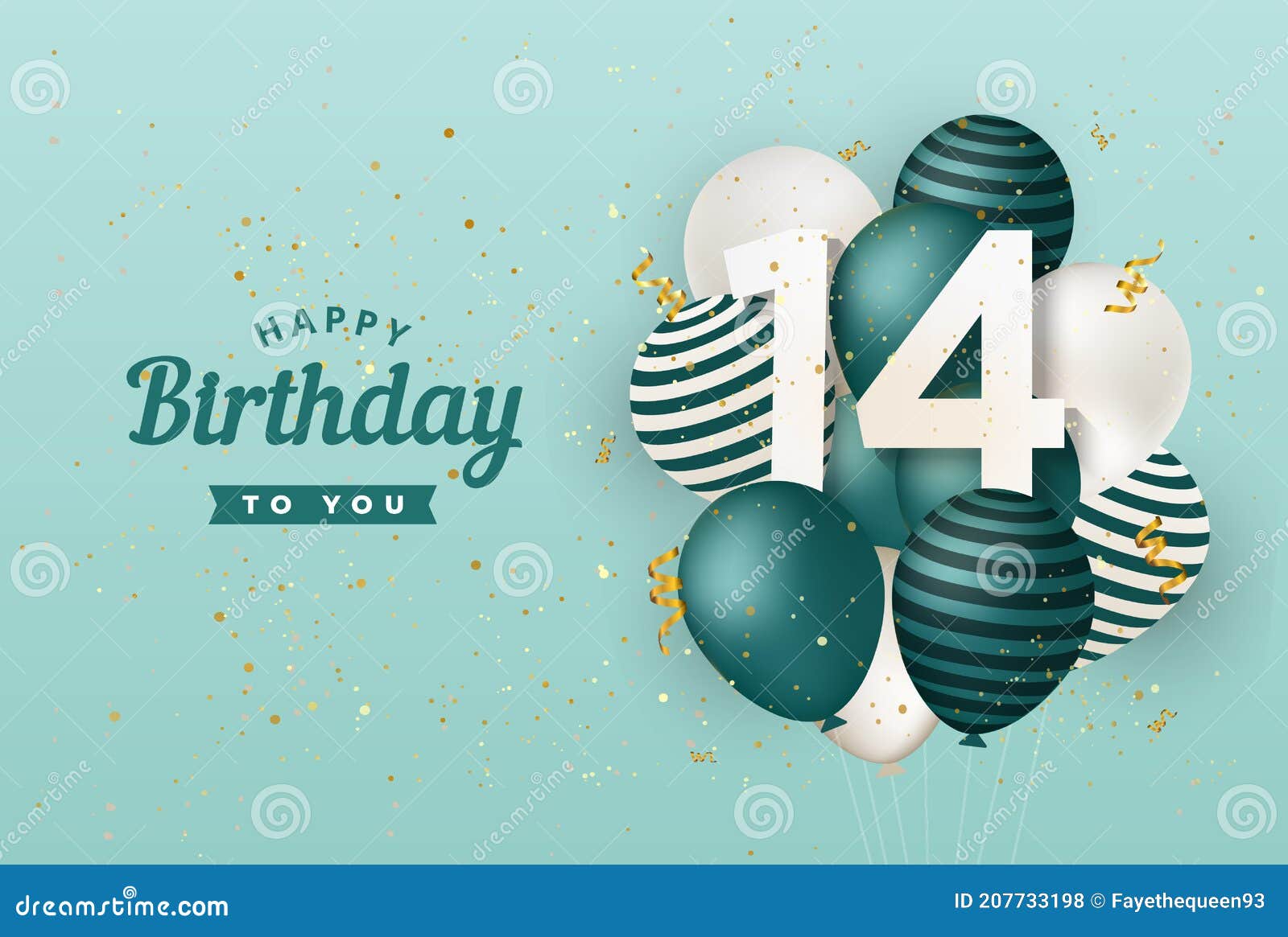 Gelukkige 14E Verjaardag Met Groene Balloons Groet Kaartachtergrond. Vector Illustratie - Illustration Of Roze, Geïsoleerd: 207733198
